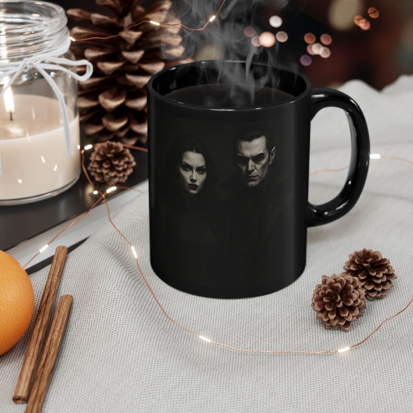Gothic Couple Black Mug for Fans of Dark Romance, Halloween Gift, Coffee Lover's Cup, Unique Kitchen Decor, Spooky Drinkware