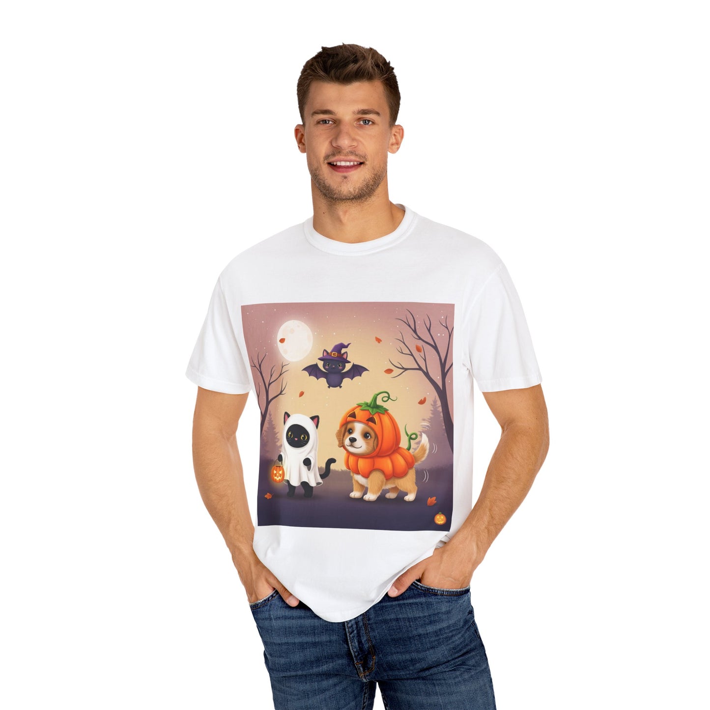 Halloween Pet Parade T-shirt, Unisex Whimsical Halloween Tee, Cute Dog & Cat Shirt, Fall Festival Apparel, Trick or Treat Top