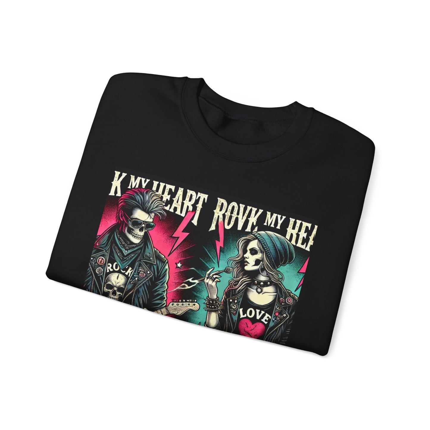 Rock My Heart Unisex Crewneck Sweatshirt – Edgy Graphic Design for Music Lovers