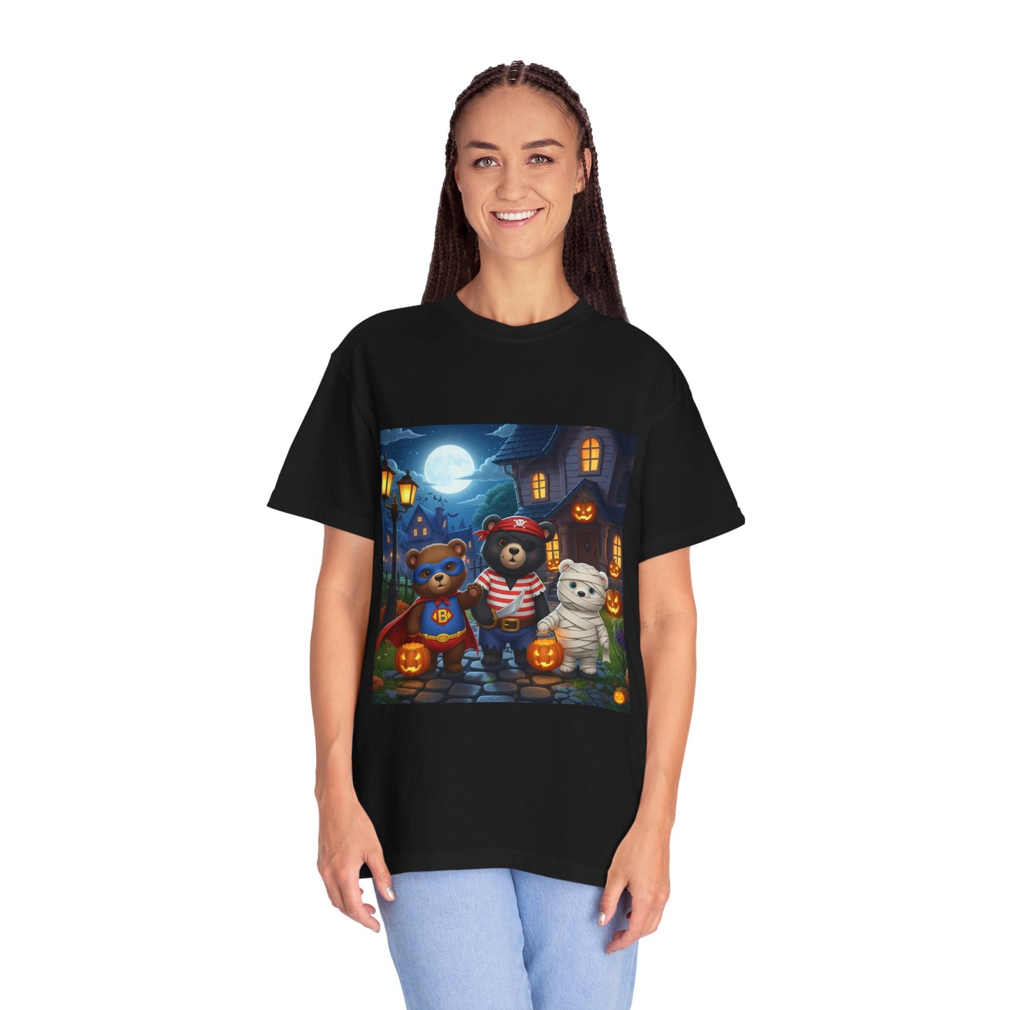 Halloween Bear Trio T-shirt, Unisex T-shirt for Halloween, Cute Graphic Tee, Cozy Casual Wear, Festival Outfit, Spooky Apparel
