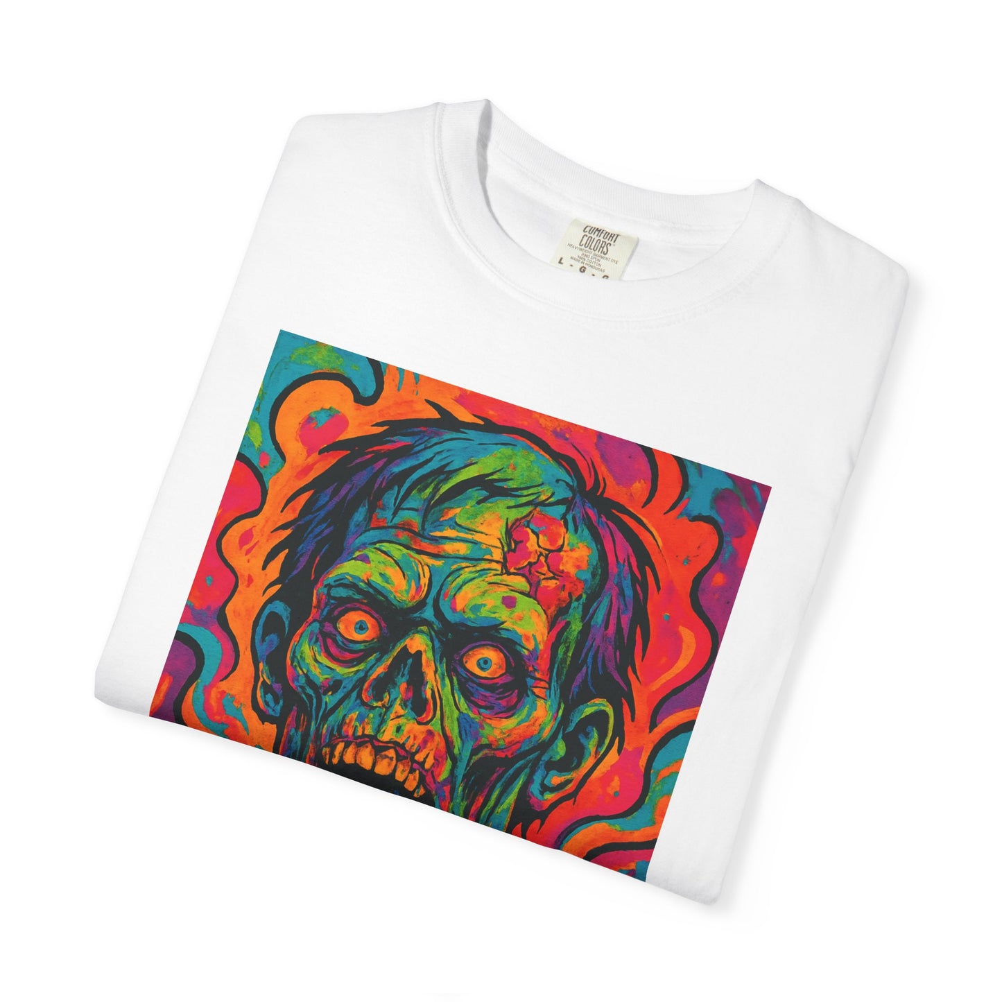 Vibrant Zombie Art T-Shirt, Unisex Graphic Tee for Halloween, Horror Fan Gift, Festival Wear, Eye-Catching Streetwear