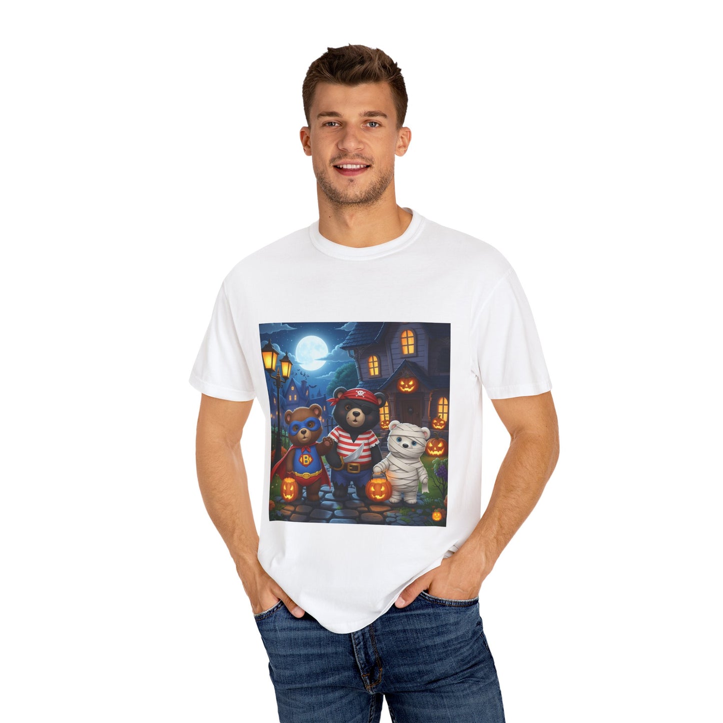 Halloween Bear T-Shirt, Unisex Tee for Fall, Cute Costume Top, Trick or Treat Shirt, Cozy Graphic T-Shirt, Spooky Season Apparel