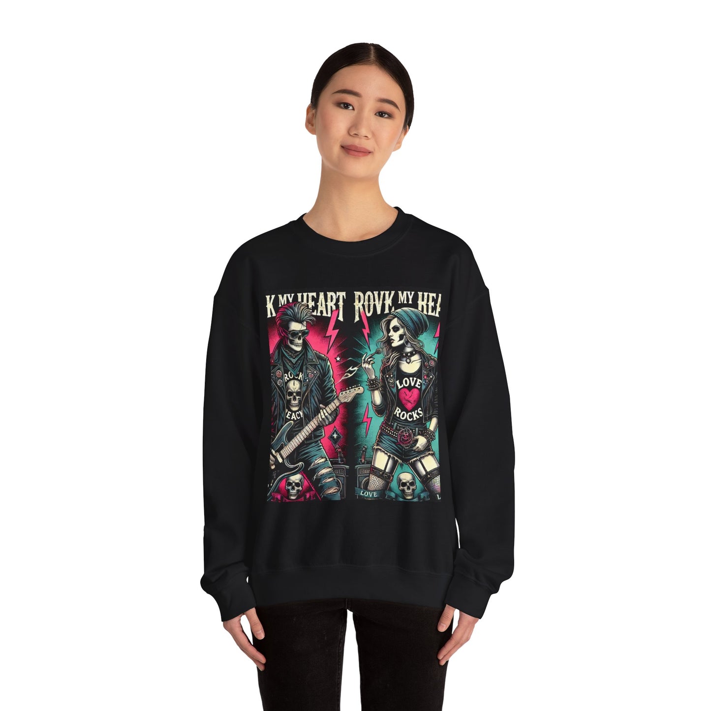 Rock My Heart Unisex Crewneck Sweatshirt – Edgy Graphic Design for Music Lovers
