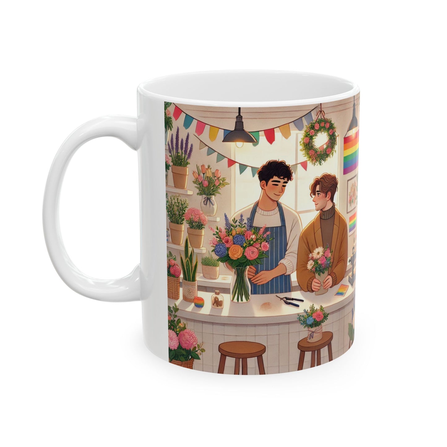 Floral Art Ceramic Mug - Colorful Flower Shop Design