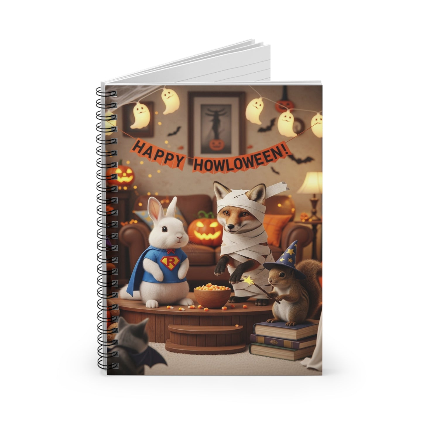 Halloween Themed Spiral Notebook - Fun Design for Kids, Perfect for Back to School, Gift for Students, Writers, Animal Lovers