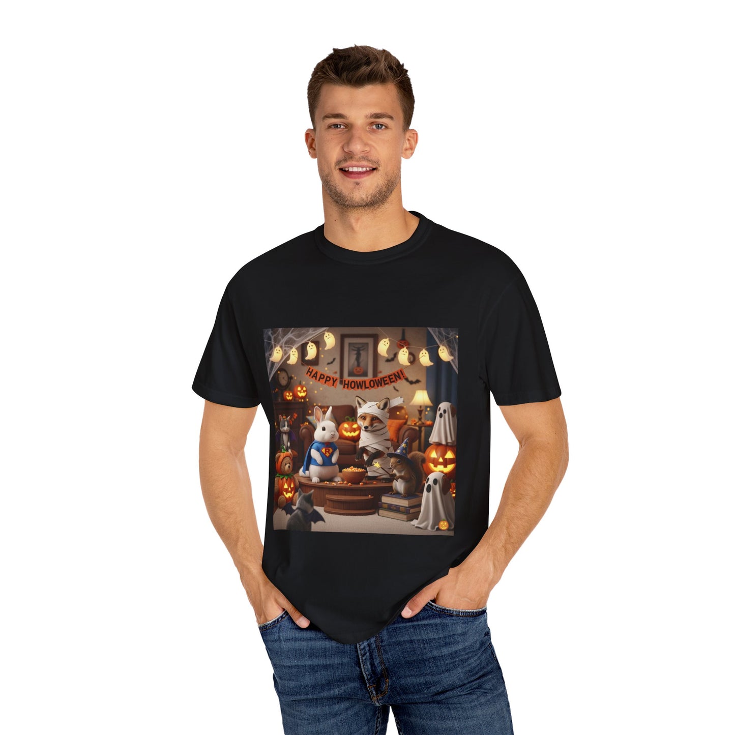 Halloween-Themed Unisex Garment-Dyed T-Shirt, Spooky Tee, Costume Party Top, Fall Apparel, Seasonal Gift