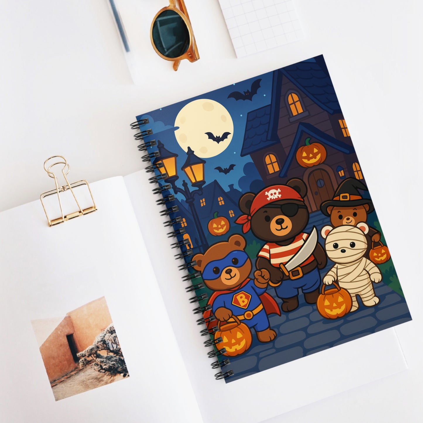 Halloween Bear Spiral Notebook - Cute Costume Design, Perfect for Kids, Journaling, School Supplies, Gift for Halloween