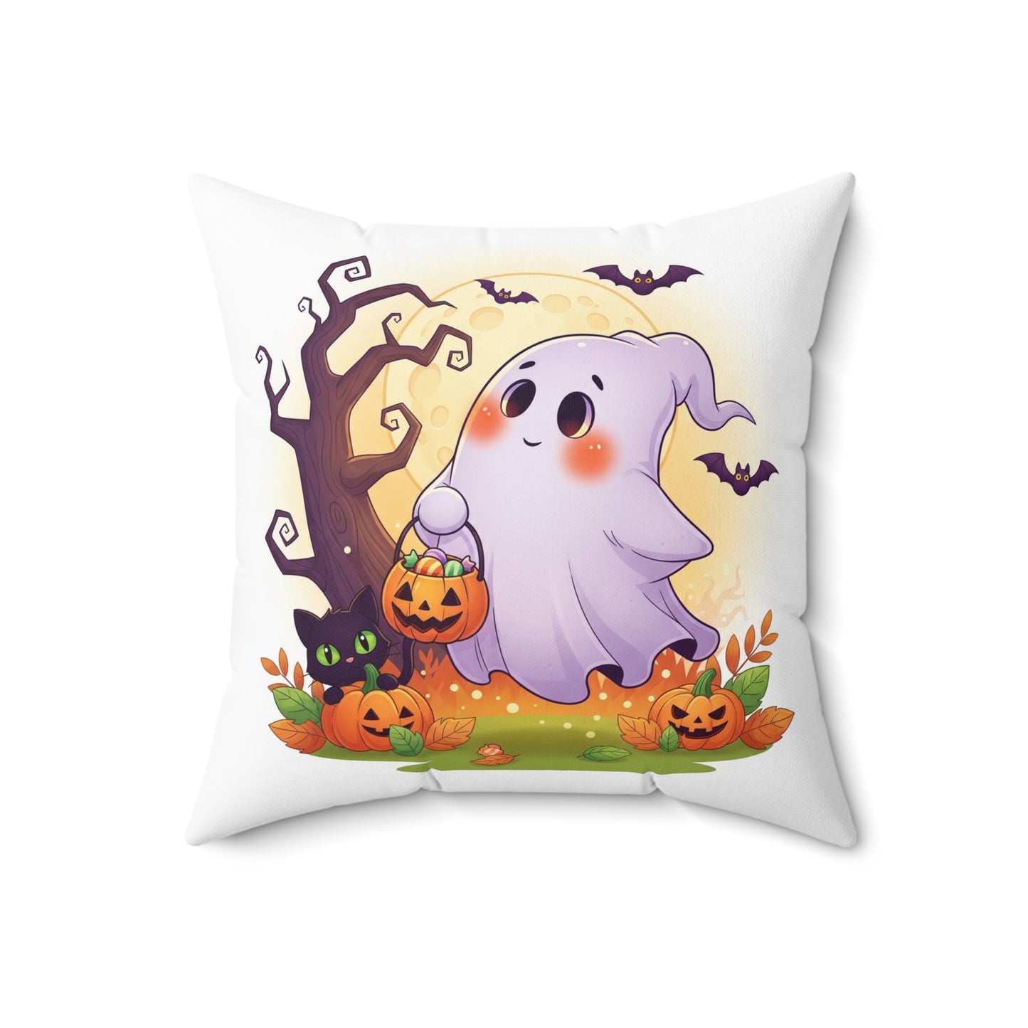Halloween Ghost Decorative Pillow, Spooky Home Decor, Autumn Accent Pillow, Cute Halloween Cushion, Cozy Pillow for Fall