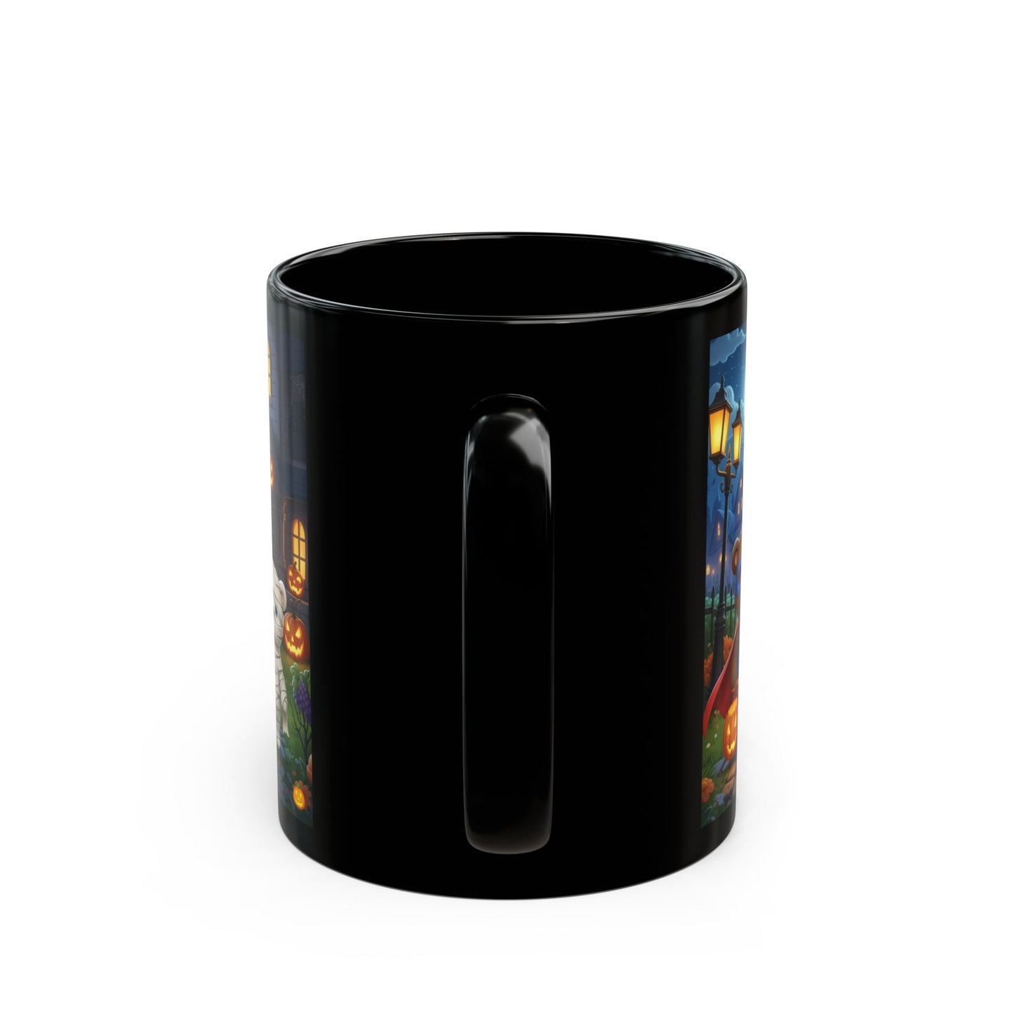 Halloween Bear Mug with Pumpkins and Moon - Cute Black Coffee Cup, Autumn Decor, Gift for Kids, Spooky Season, Trick or Treat