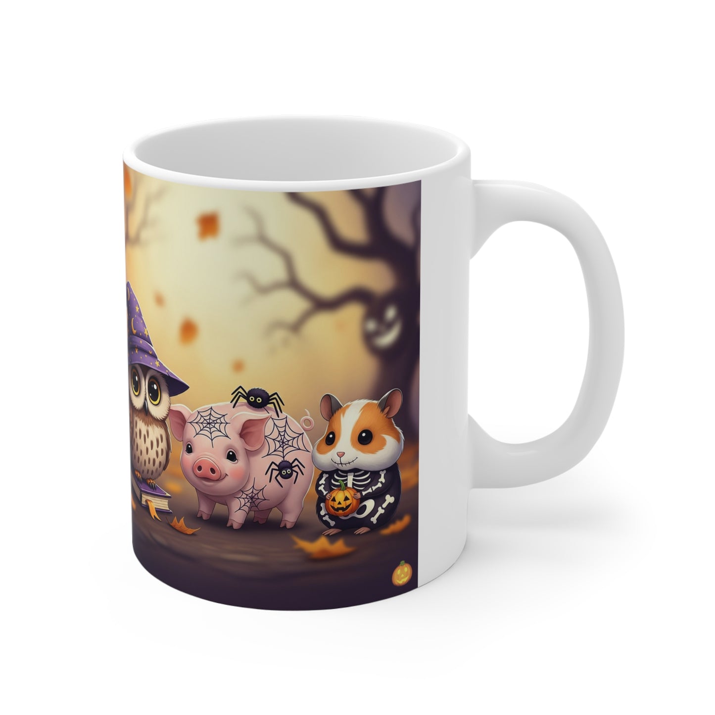 Whimsical Halloween Mug, Cute Owl Pig Themed Coffee Cup, Fall Decor Gift for Animal Lovers, Halloween Enjoyment