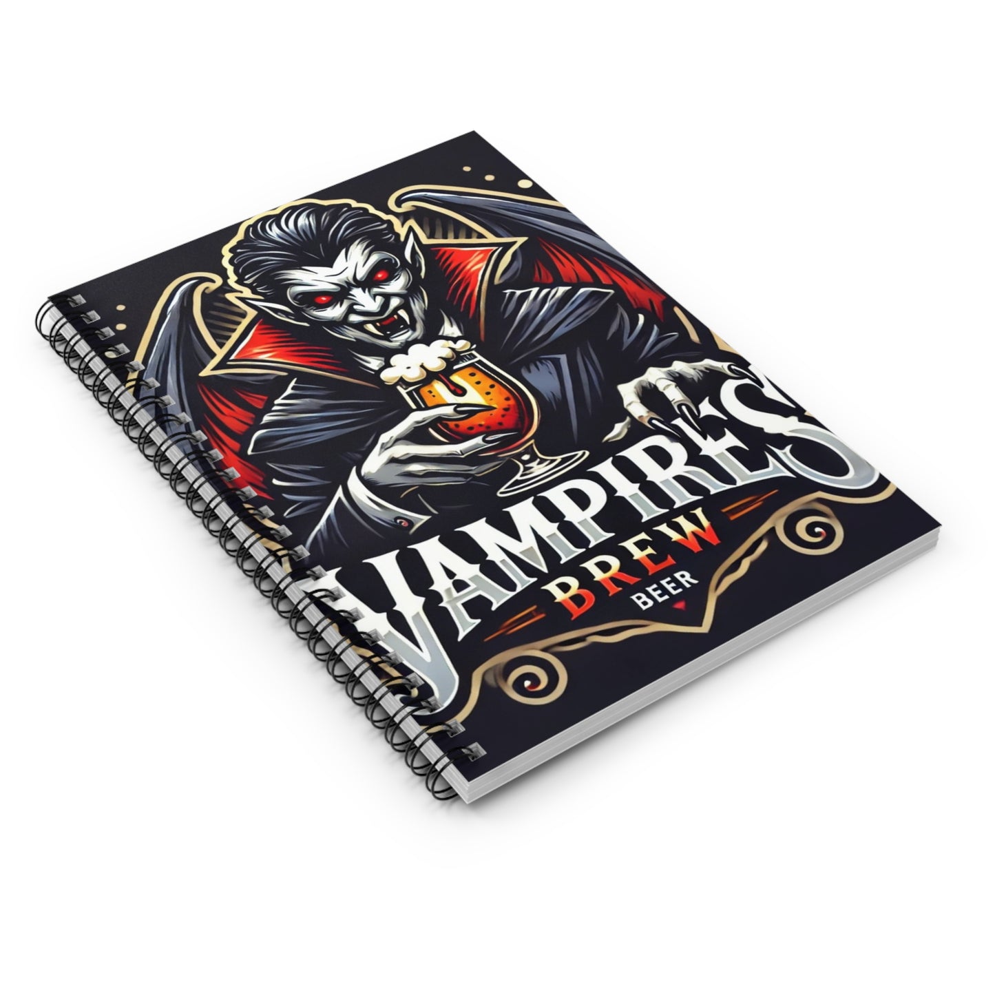 Gothic Spiral Notebook - Vampires Brew Design, Perfect for Halloween, Journaling, Sketching, Gift for Horror Fans, Notebook for Beer Lovers