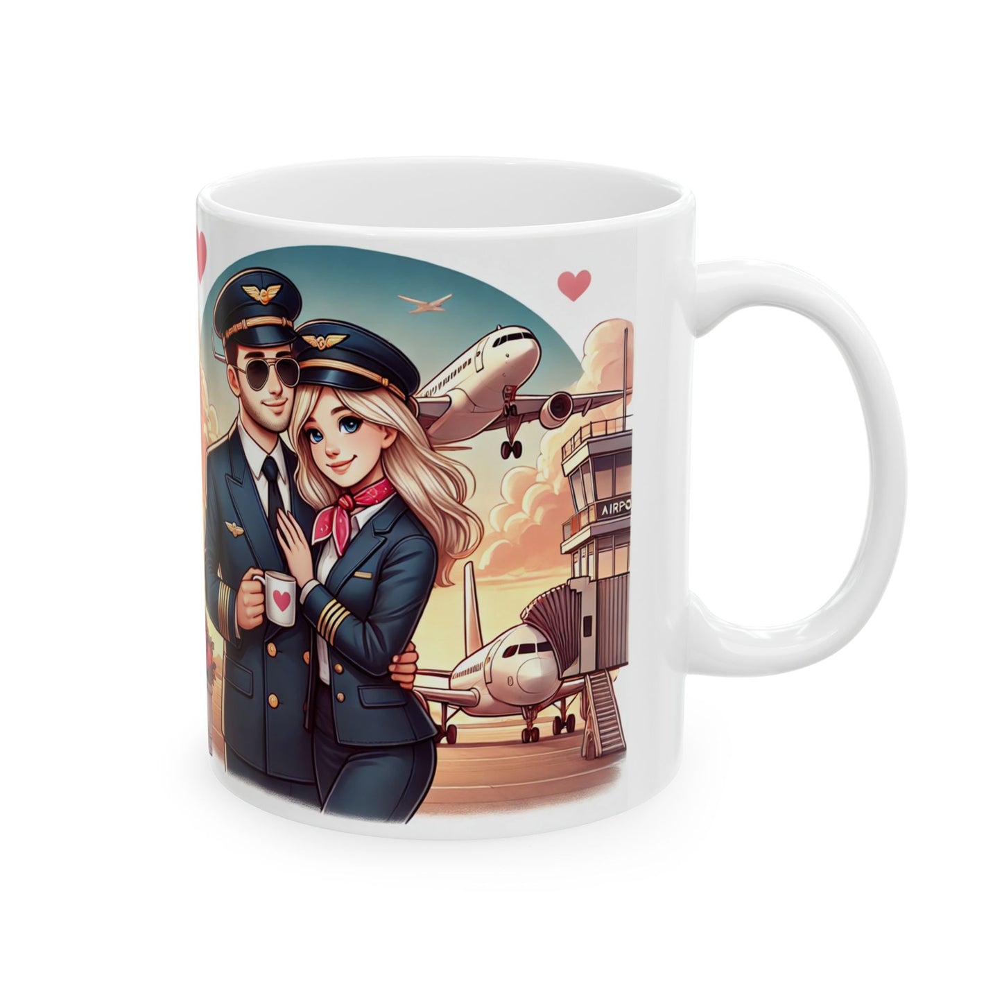 Pilot Love Ceramic Mug - Romantic Airplane Design (11oz, 15oz)