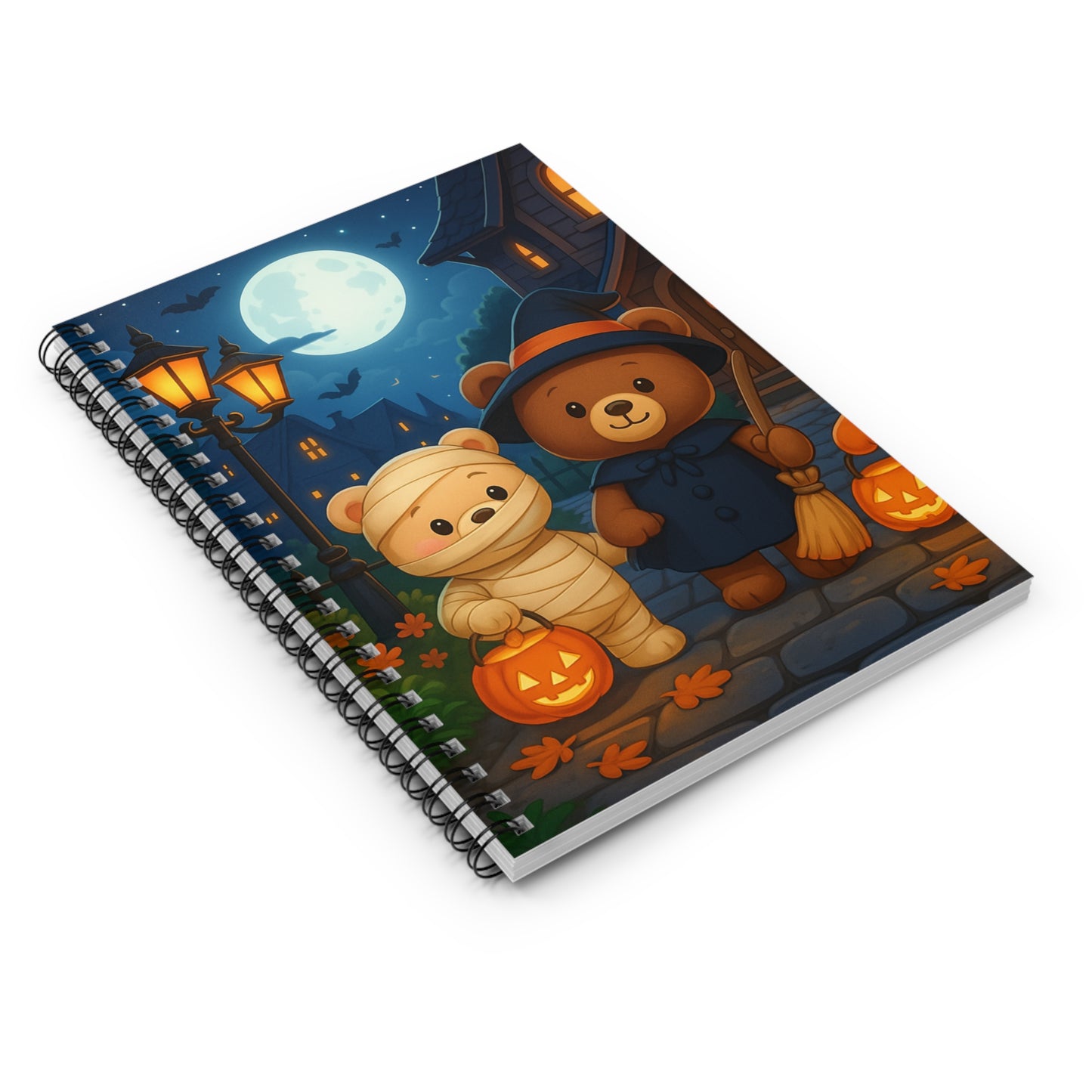 Halloween-Themed Spiral Notebook - Cute Bear Design, Spooky Decor, Gift for Kids, Journaling, School Supplies, Fall Writing