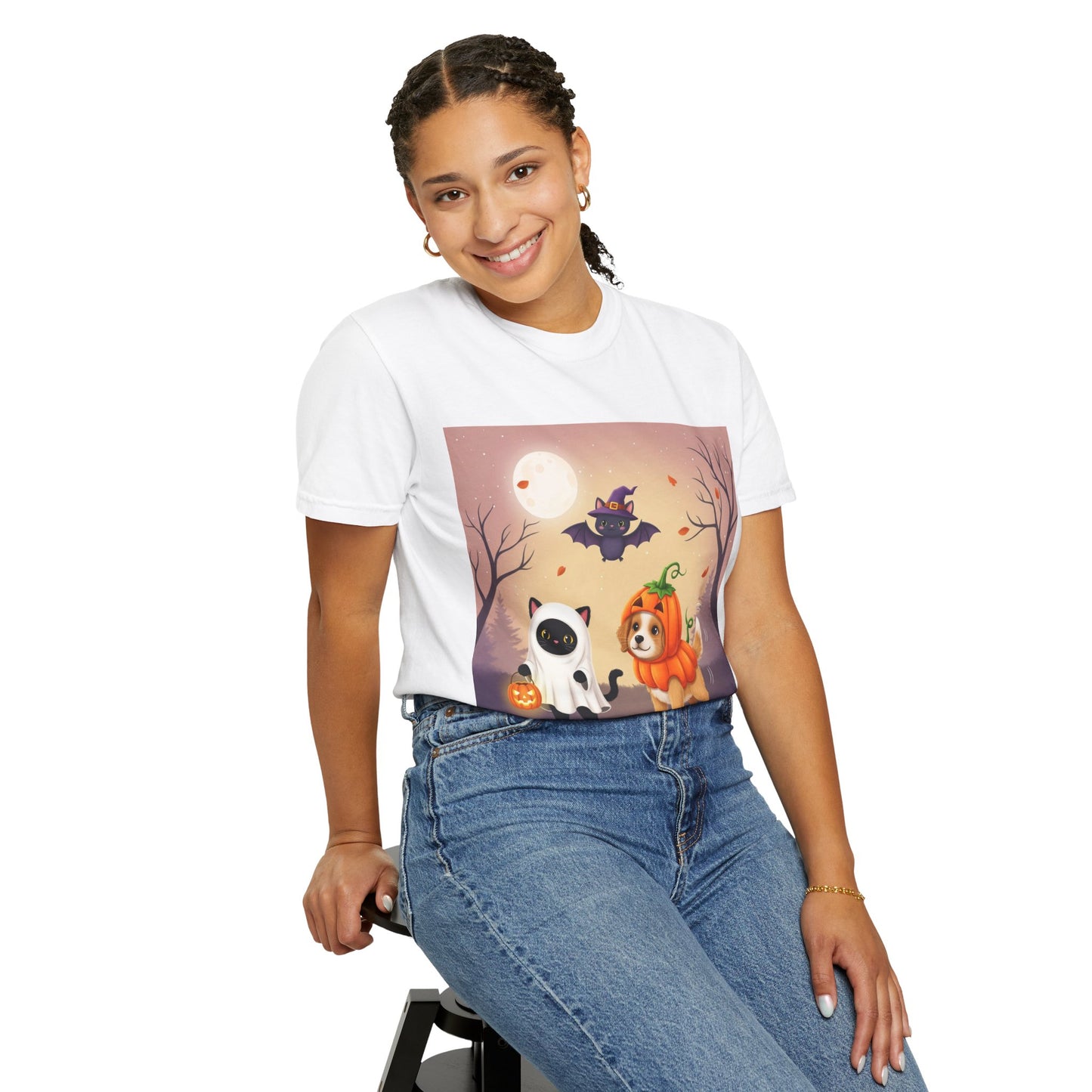 Halloween Pet Parade T-shirt, Unisex Whimsical Halloween Tee, Cute Dog & Cat Shirt, Fall Festival Apparel, Trick or Treat Top
