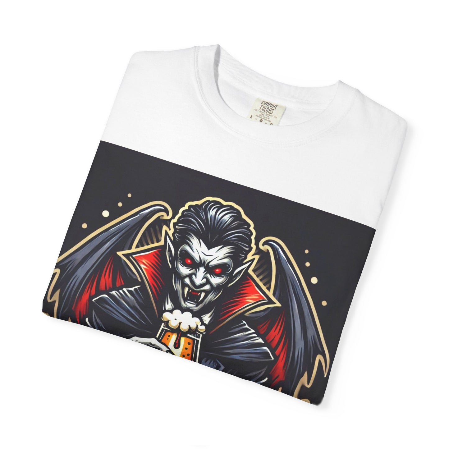 Vampire Brew Graphic T-Shirt, Spooky Halloween Apparel, Dark Fantasy Fashion, Gift for Beer Lovers, Unisex Casual Wear