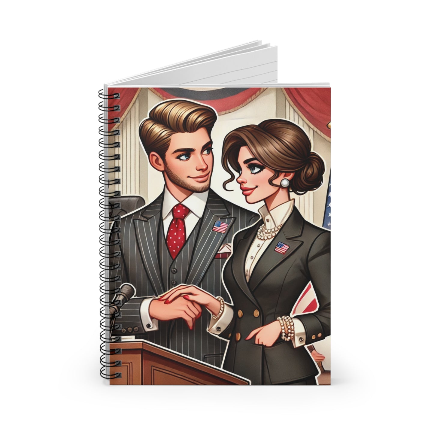 Political Romance Spiral Notebook - Ruled Line with Charming Couple Design