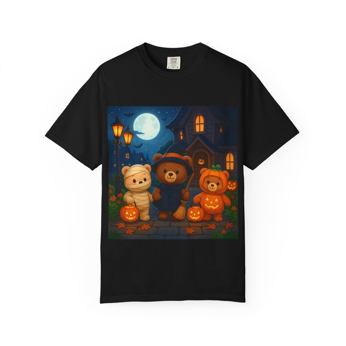 Halloween Bear T-shirt, Unisex Garment-Dyed Shirt, Cute Halloween Top, Cozy Fall Apparel, Kids and Adults Halloween Tee