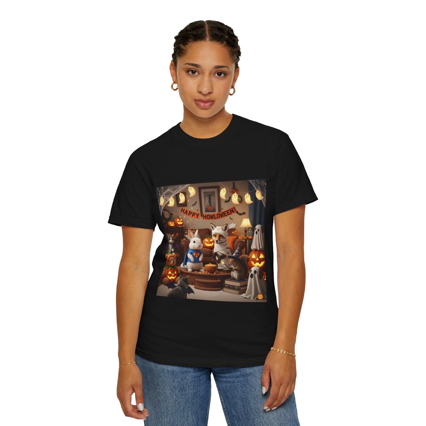 Halloween-Themed Unisex Garment-Dyed T-Shirt, Spooky Tee, Costume Party Top, Fall Apparel, Seasonal Gift