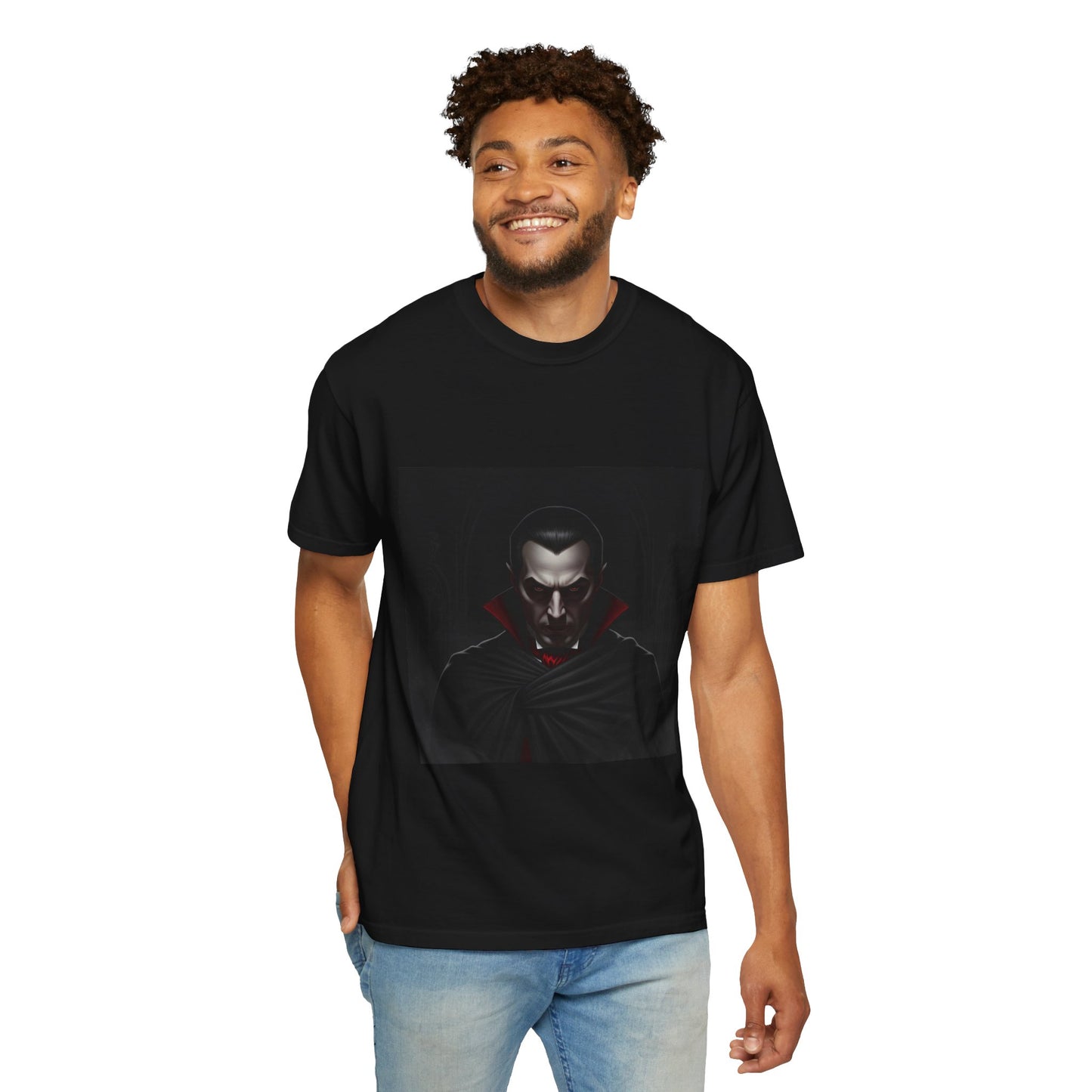 Vampire-Themed Unisex Garment-Dyed T-shirt, Boho Style Tee, Halloween Costume Shirt, Gothic Apparel, Graphic Tee for Horror Lovers