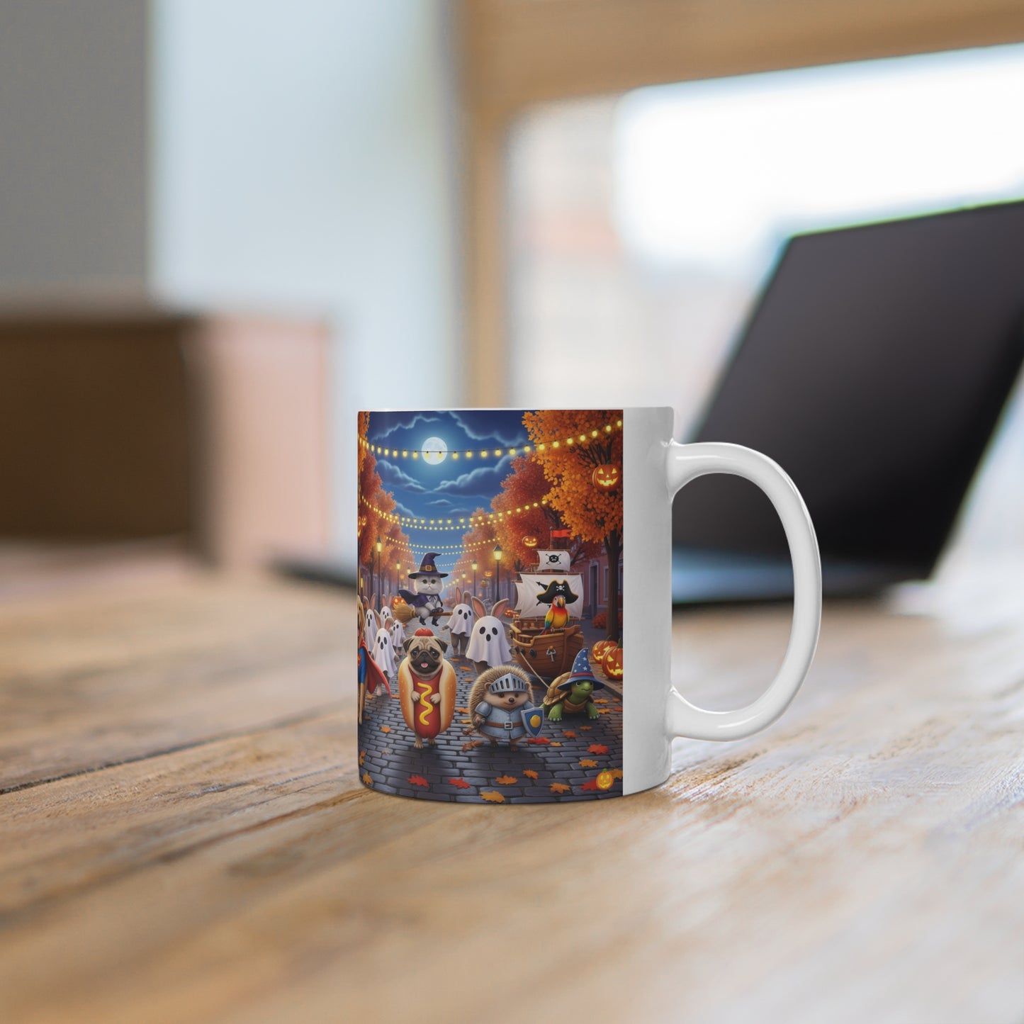 Halloween Dog-Themed Mug, Fun Autumn Sip, Gift for Dog Lovers, Cozy Fall Decor, Cute Pet Mug, 11oz Halloween Coffee Cup