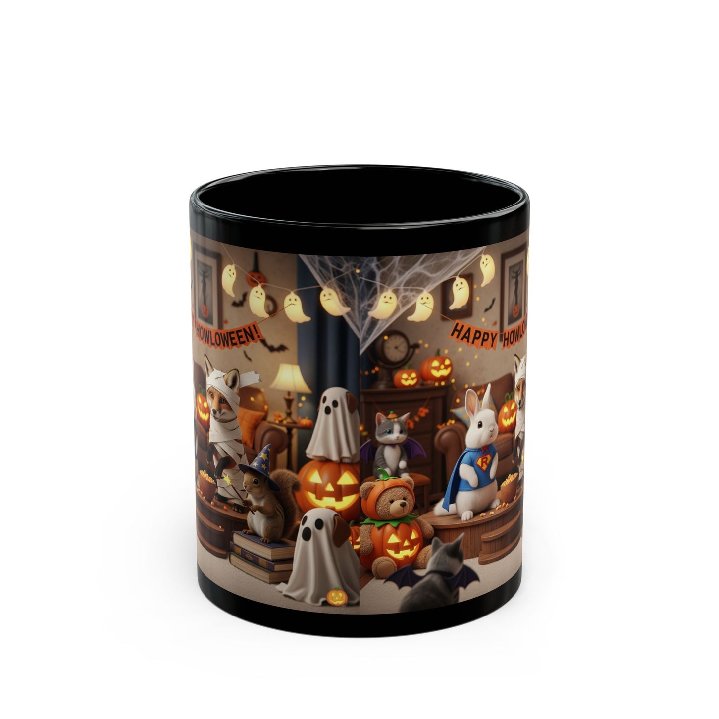 Halloween Cat Mug, Cozy Black Mug, Cute Pet Mug Gift, Animal Lover's Coffee Cup, Happy Howloween Design