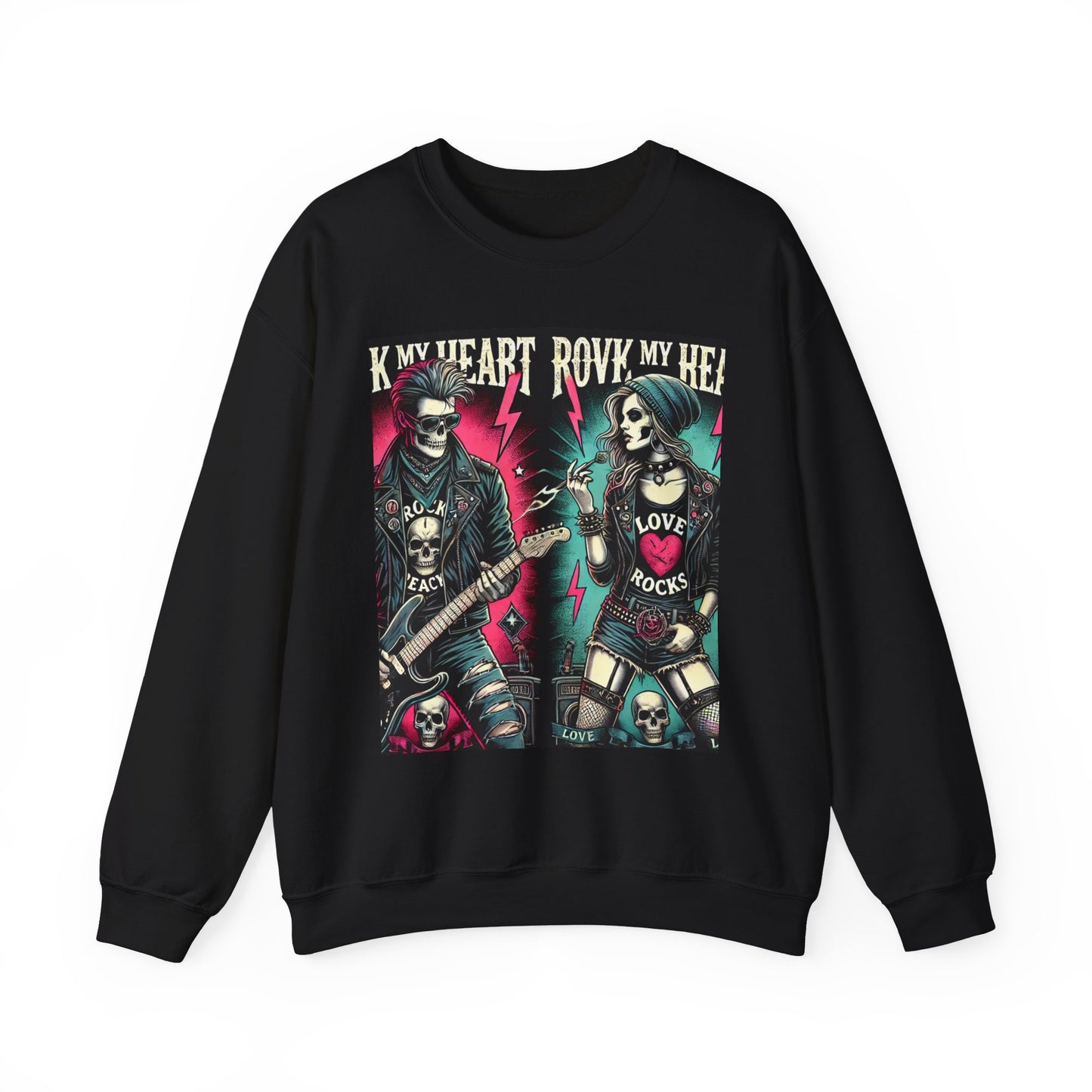 Rock My Heart Unisex Crewneck Sweatshirt – Edgy Graphic Design for Music Lovers