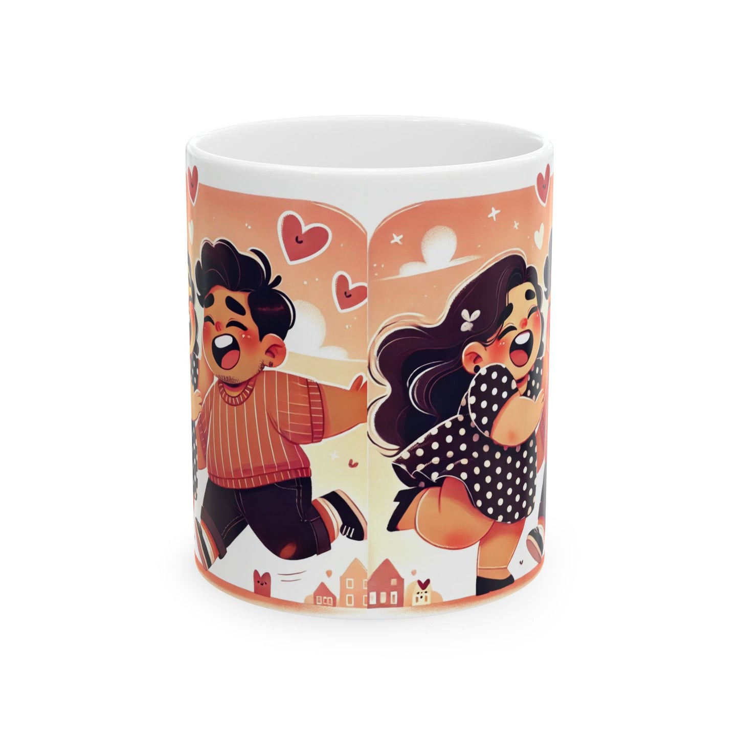 Love Story Ceramic Mug – Cute Cartoon Lovers Design | Perfect Gift for Valentine's Day