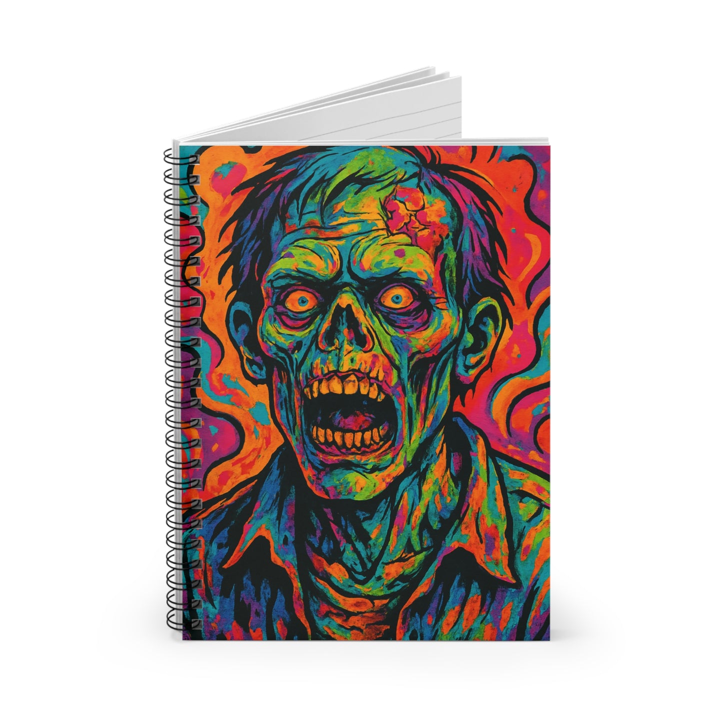 Vibrant Zombie Art Spiral Notebook, Halloween Gift, Sketchbook, Journaling, Gift for Horror Lovers, Ruled Line