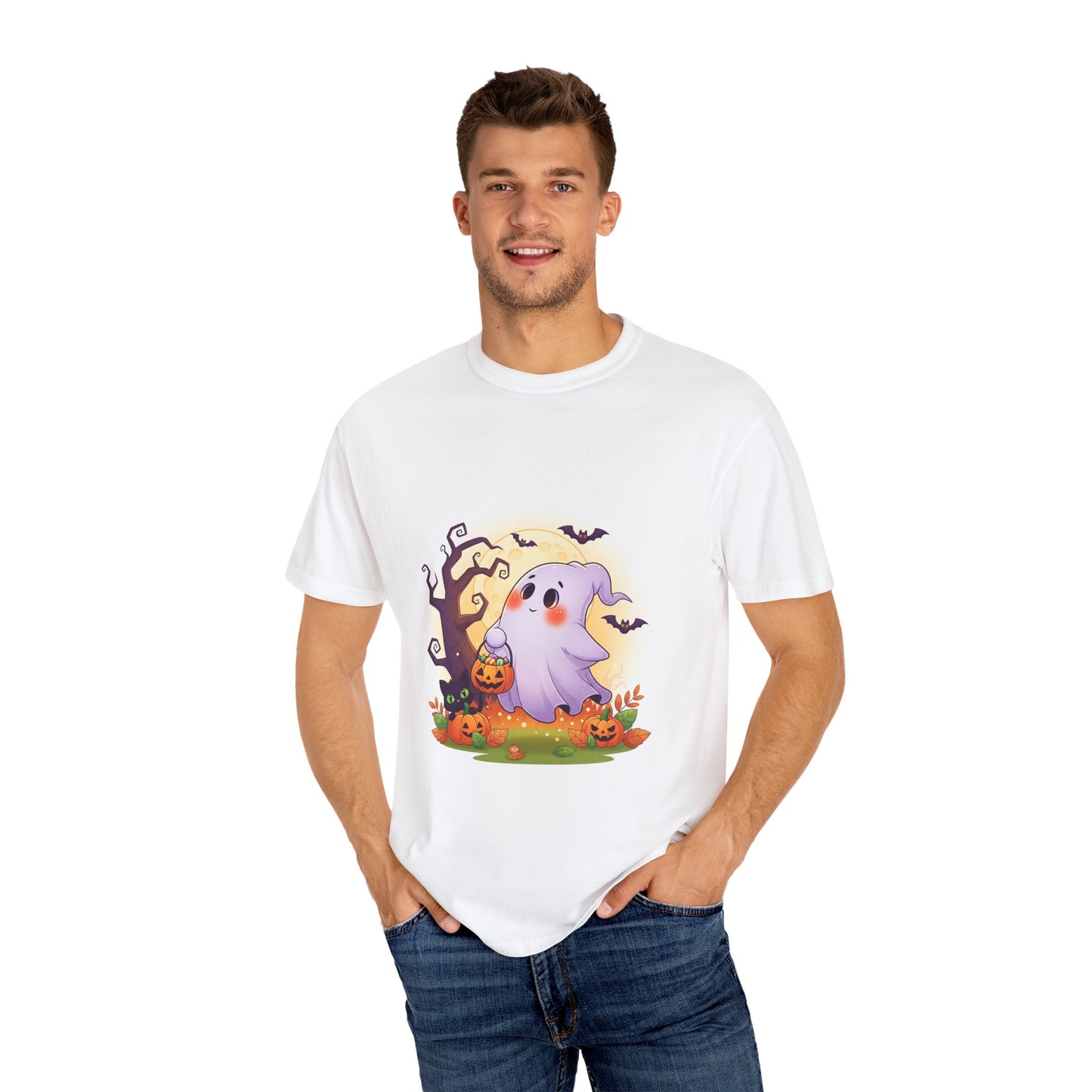 Halloween Ghost T-Shirt - Cute Unisex Garment-Dyed Tee, Perfect for Fall, Trick or Treat, Spooky Season, Autumn Celebrations