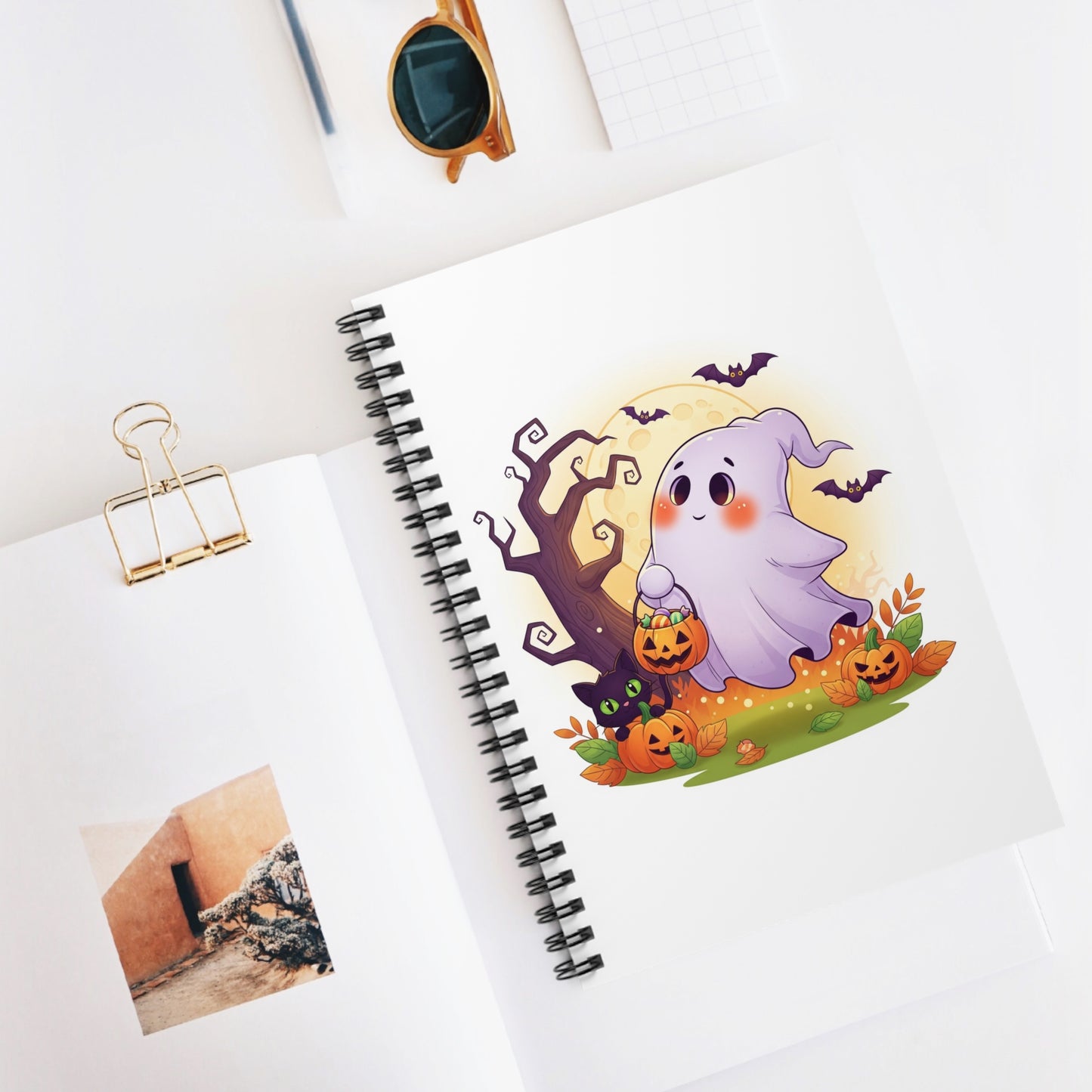 Cute Halloween Ghost Spiral Notebook - Fun Gift for Kids, Haunted House Decor, Back to School Supplies, Journal for Writing