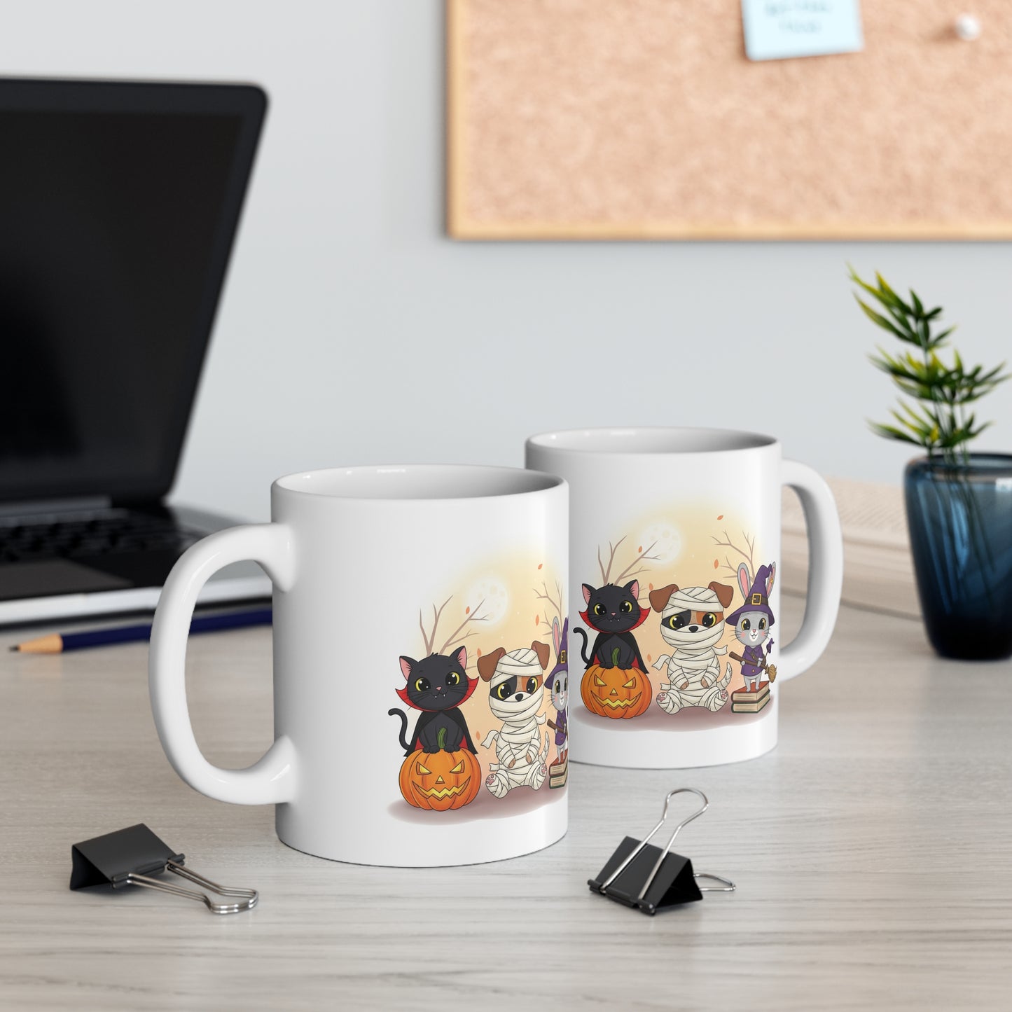 Halloween Themed Mug, Cute Animal Character Mug, Seasonal Coffee Cup, Spooky Decor, Perfect Gift for Cat Lovers