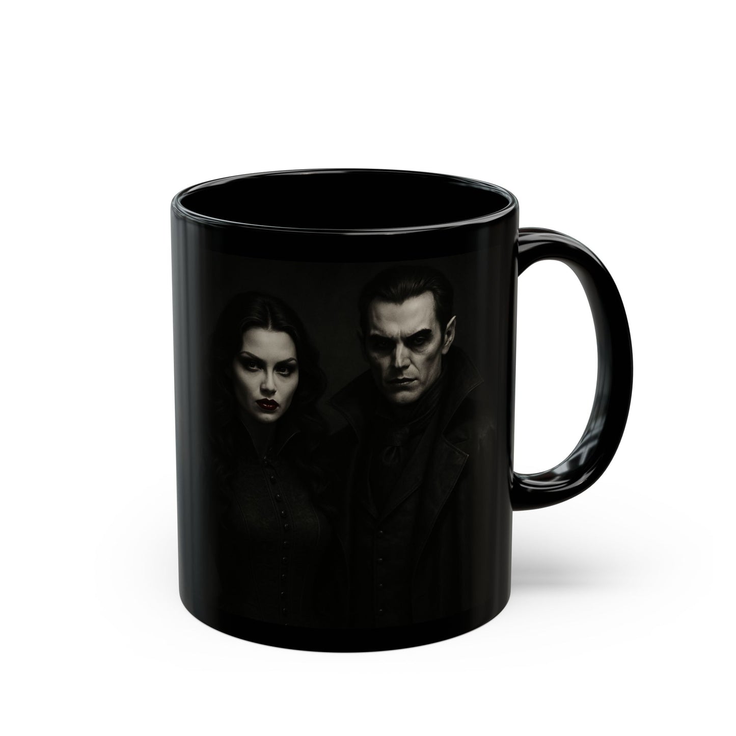 Gothic Couple Black Mug for Fans of Dark Romance, Halloween Gift, Coffee Lover's Cup, Unique Kitchen Decor, Spooky Drinkware