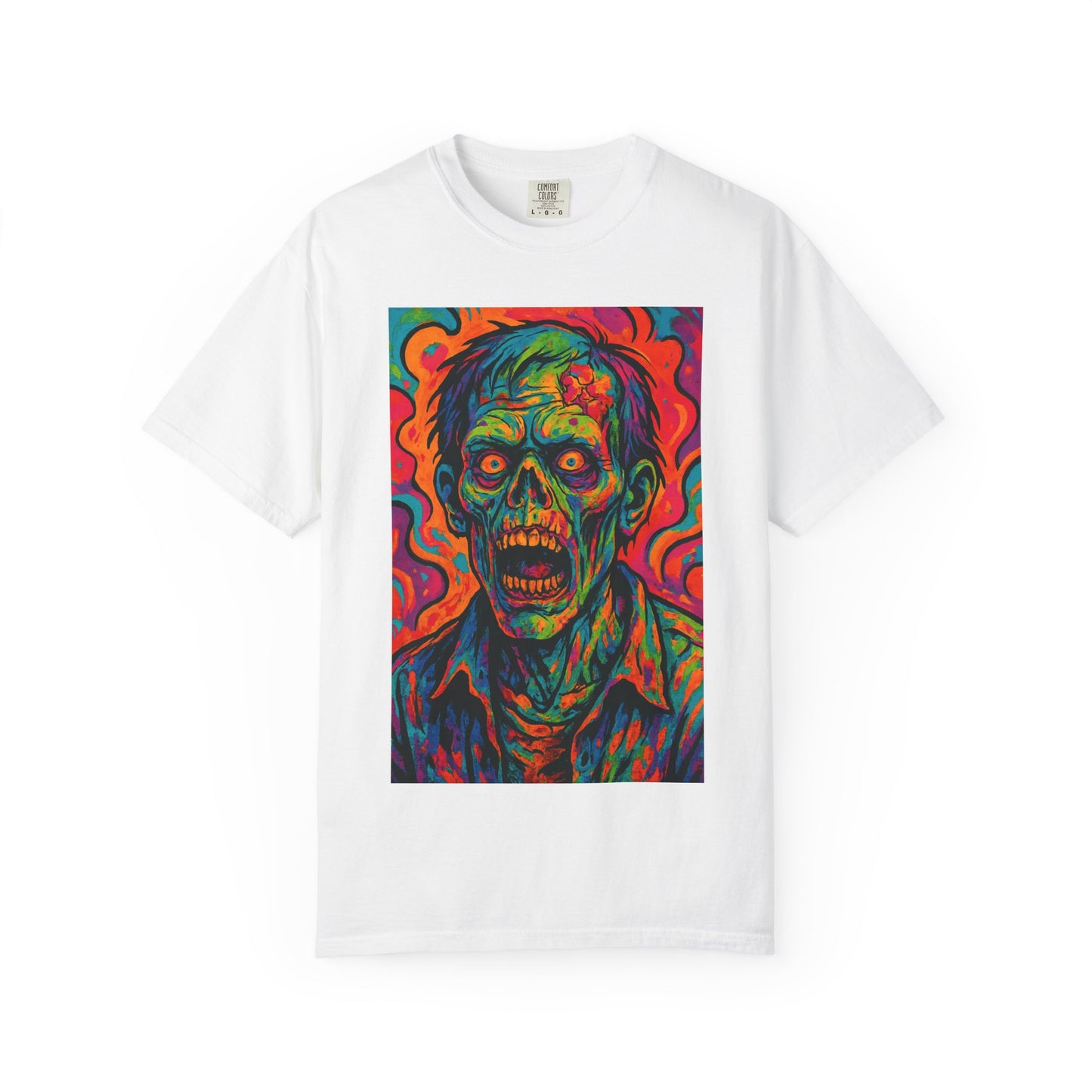 Vibrant Zombie Art T-Shirt, Unisex Graphic Tee for Halloween, Horror Fan Gift, Festival Wear, Eye-Catching Streetwear