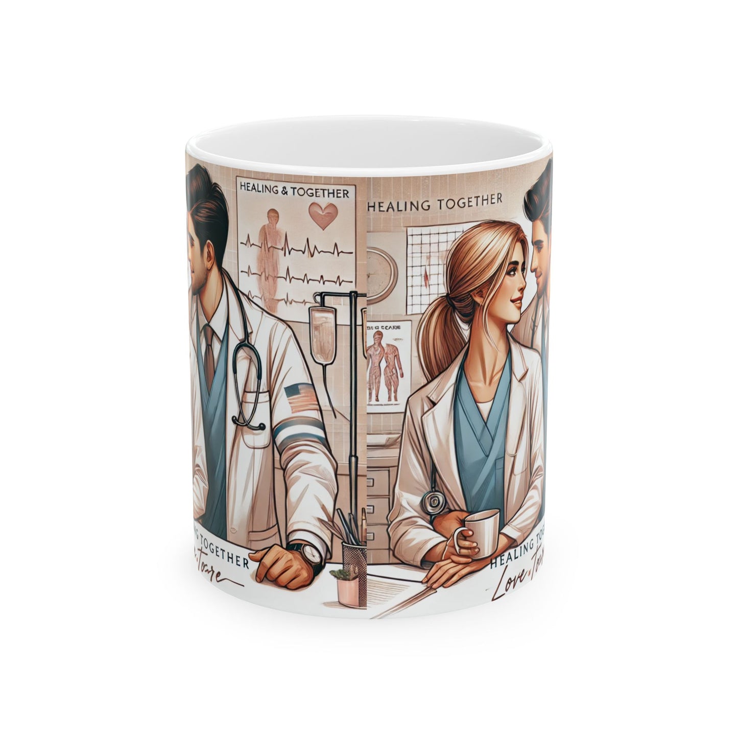 Healing Together Ceramic Mug - Inspirational Doctor & Nurse Design for Medical Professionals