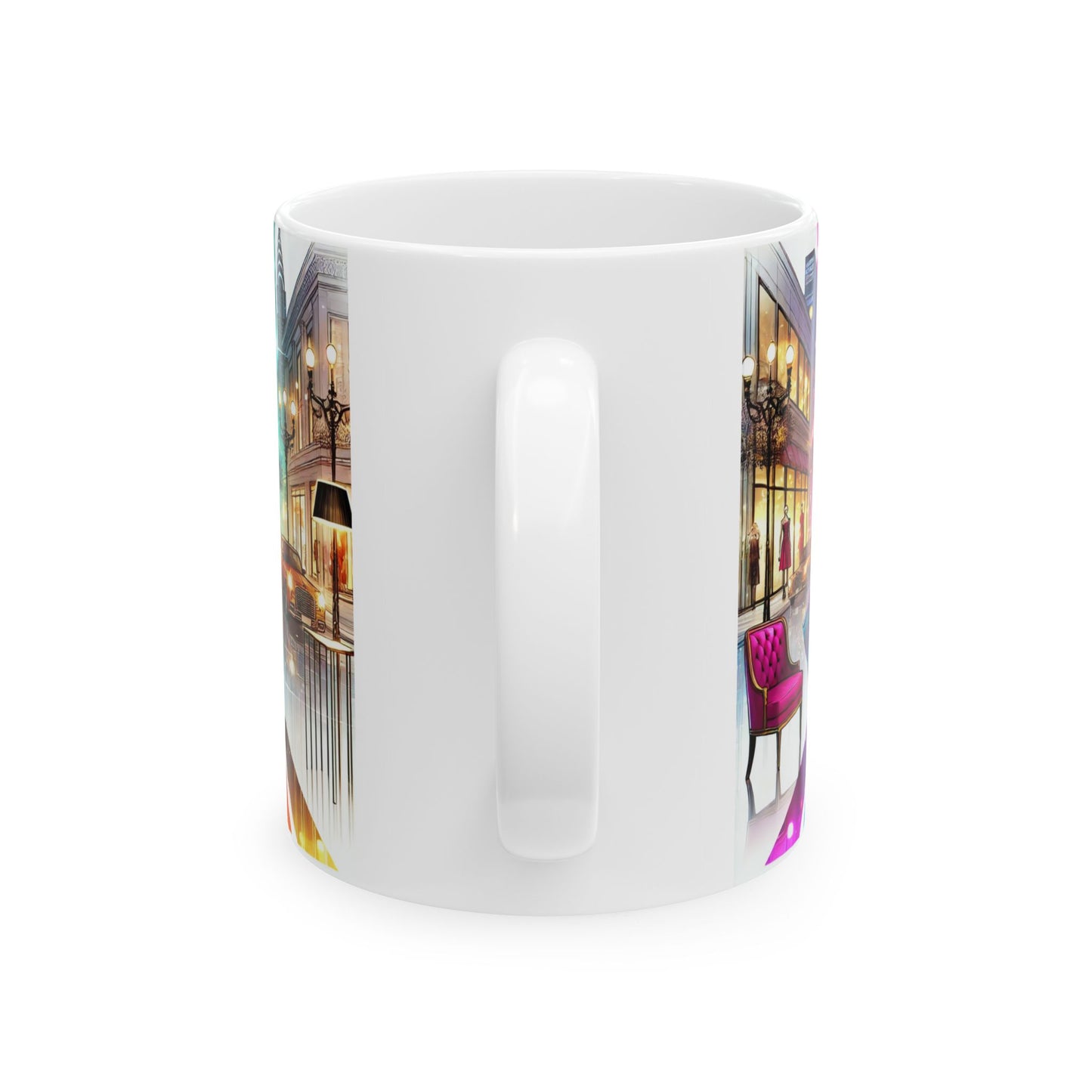 Fashionista Cityscape Ceramic Mug - Vibrant Design for Trendsetters