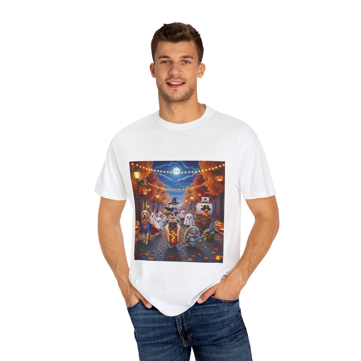 Halloween Dog Parade T-Shirt, Unisex Tee for Dog Lovers, Autumn Apparel, Spooky Season Shirt, Perfect for Costumes, Fall Festivals