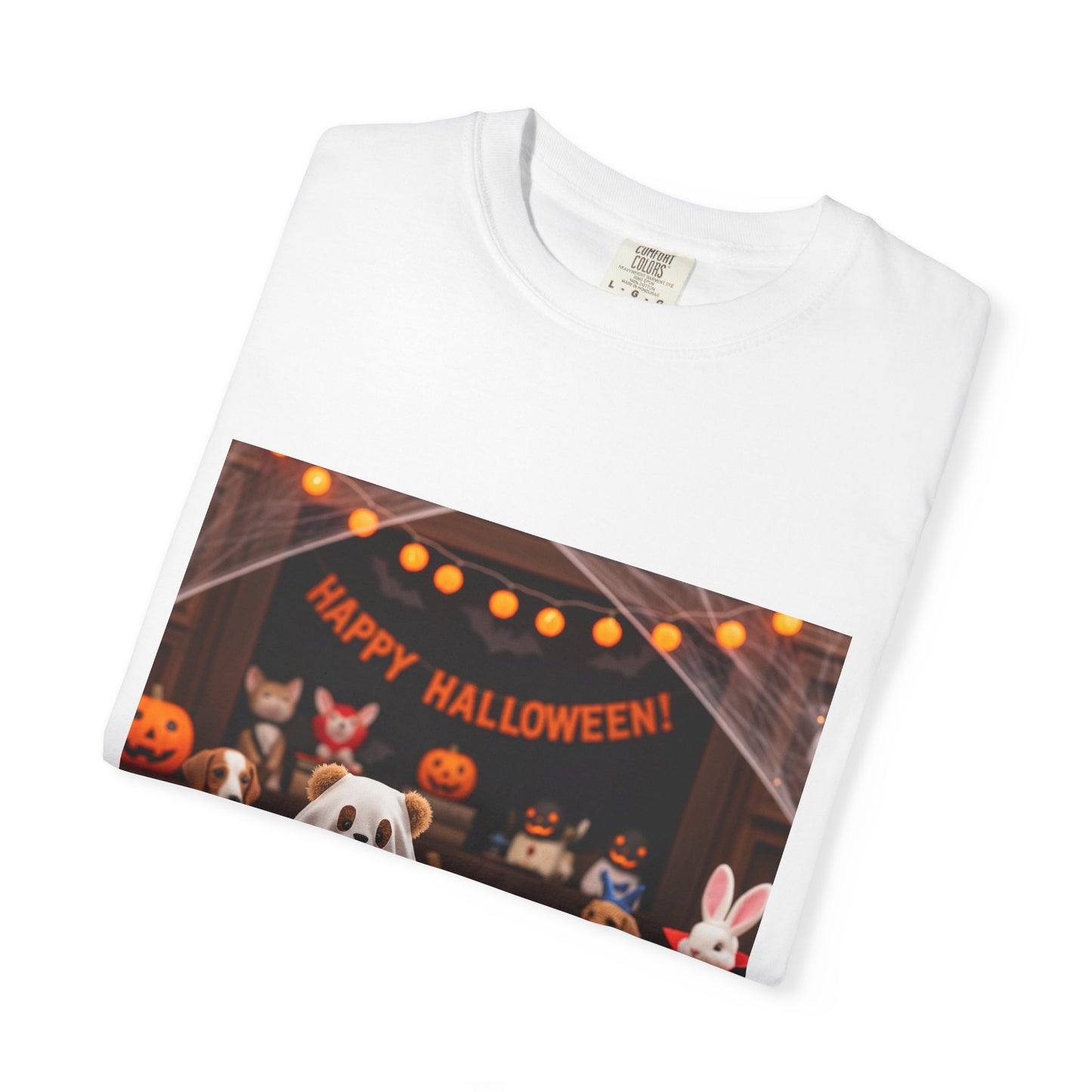 Happy Halloween Unisex Garment-Dyed T-Shirt, Spooky Tee, Fall Fashion, Halloween Costume, Ghostly Shirt, Pumpkin Party Wear