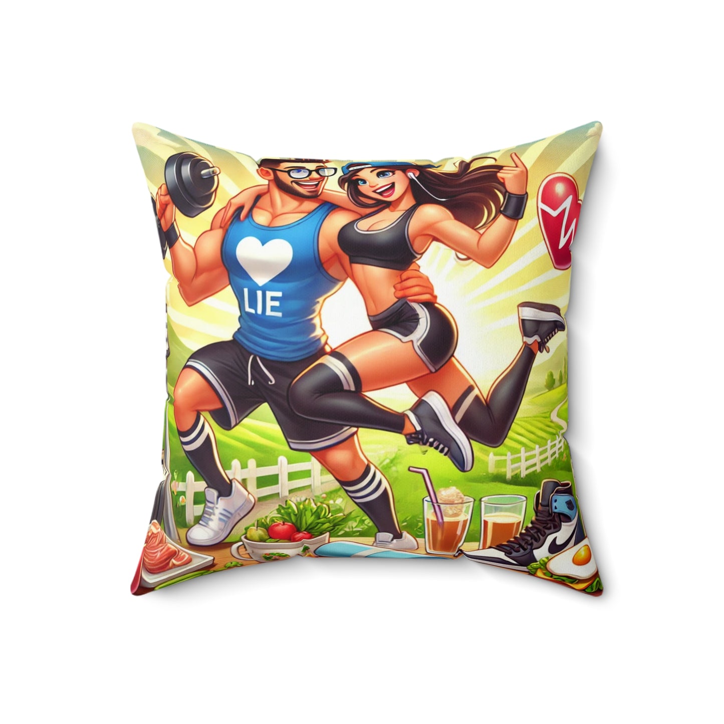Fitness Lovers Decorative Pillow - "I ♥ Lie" Square Cushion