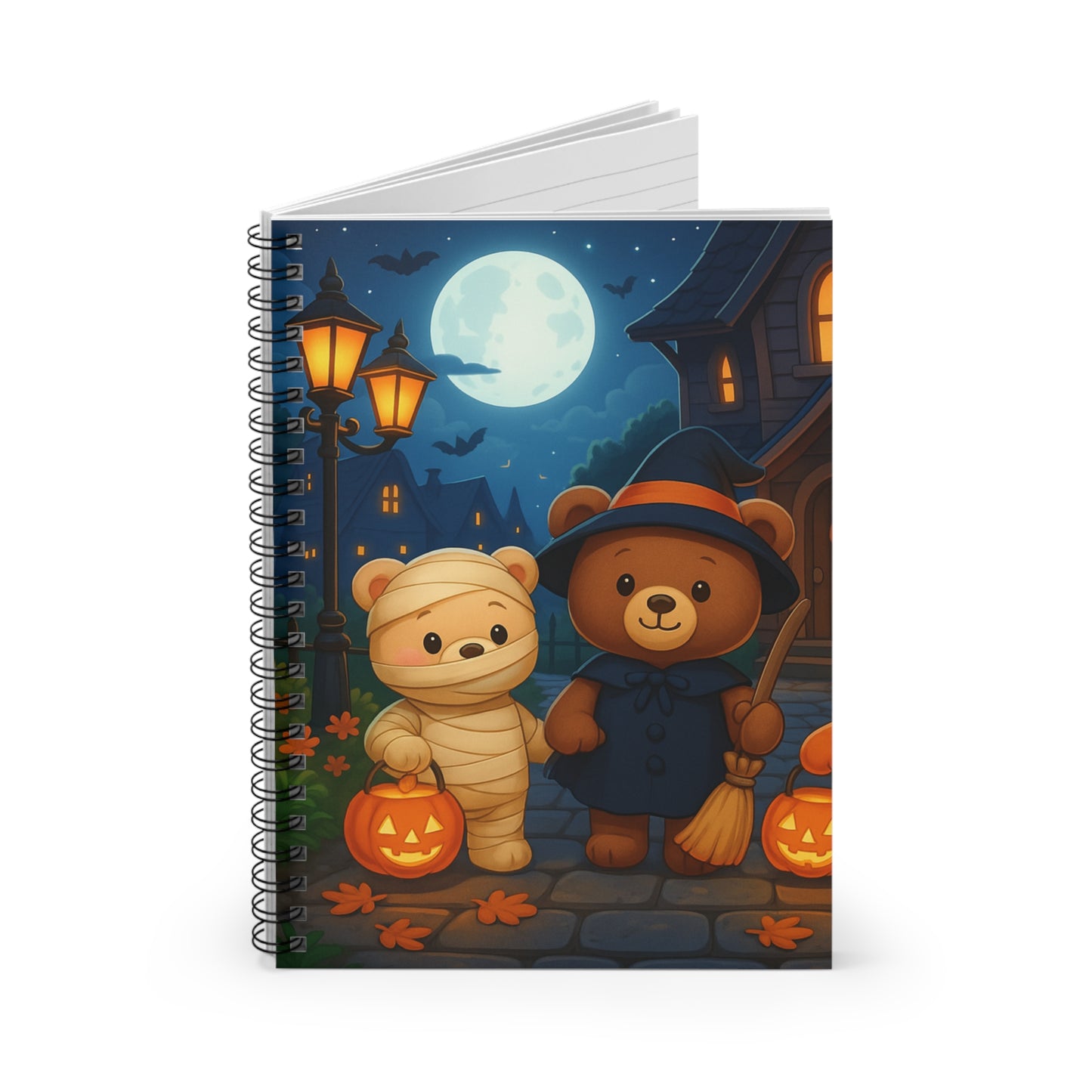 Halloween-Themed Spiral Notebook - Cute Bear Design, Spooky Decor, Gift for Kids, Journaling, School Supplies, Fall Writing