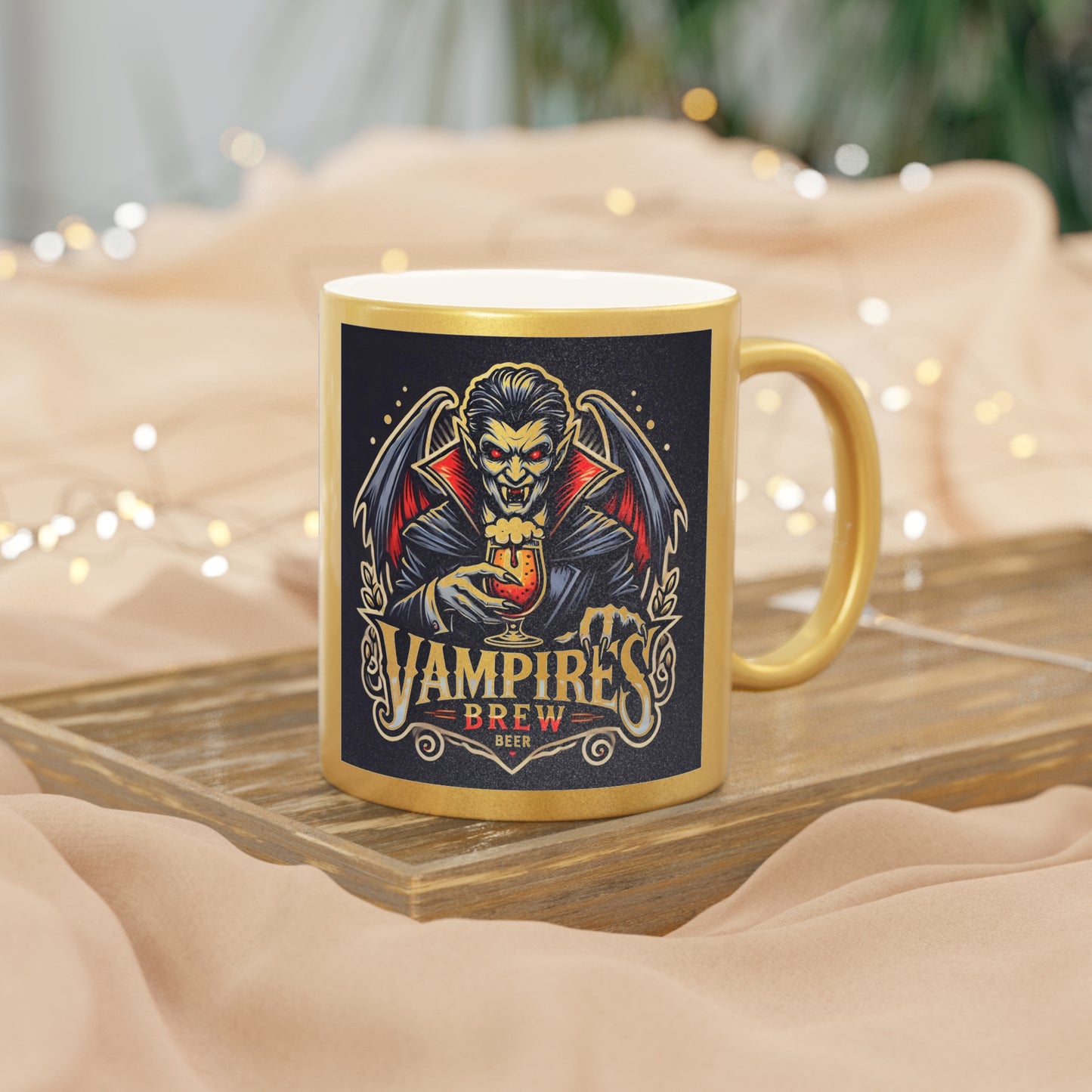 Vampire's Brew Metallic Mug | Gothic Coffee Cup | Halloween Decor | Unique Gift for Spooky Enthusiasts