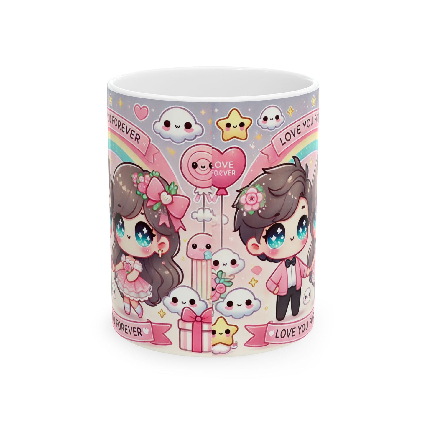 Cute Love Forever Ceramic Mug - Adorable Couples Design, Perfect Gift for Valentine's Day