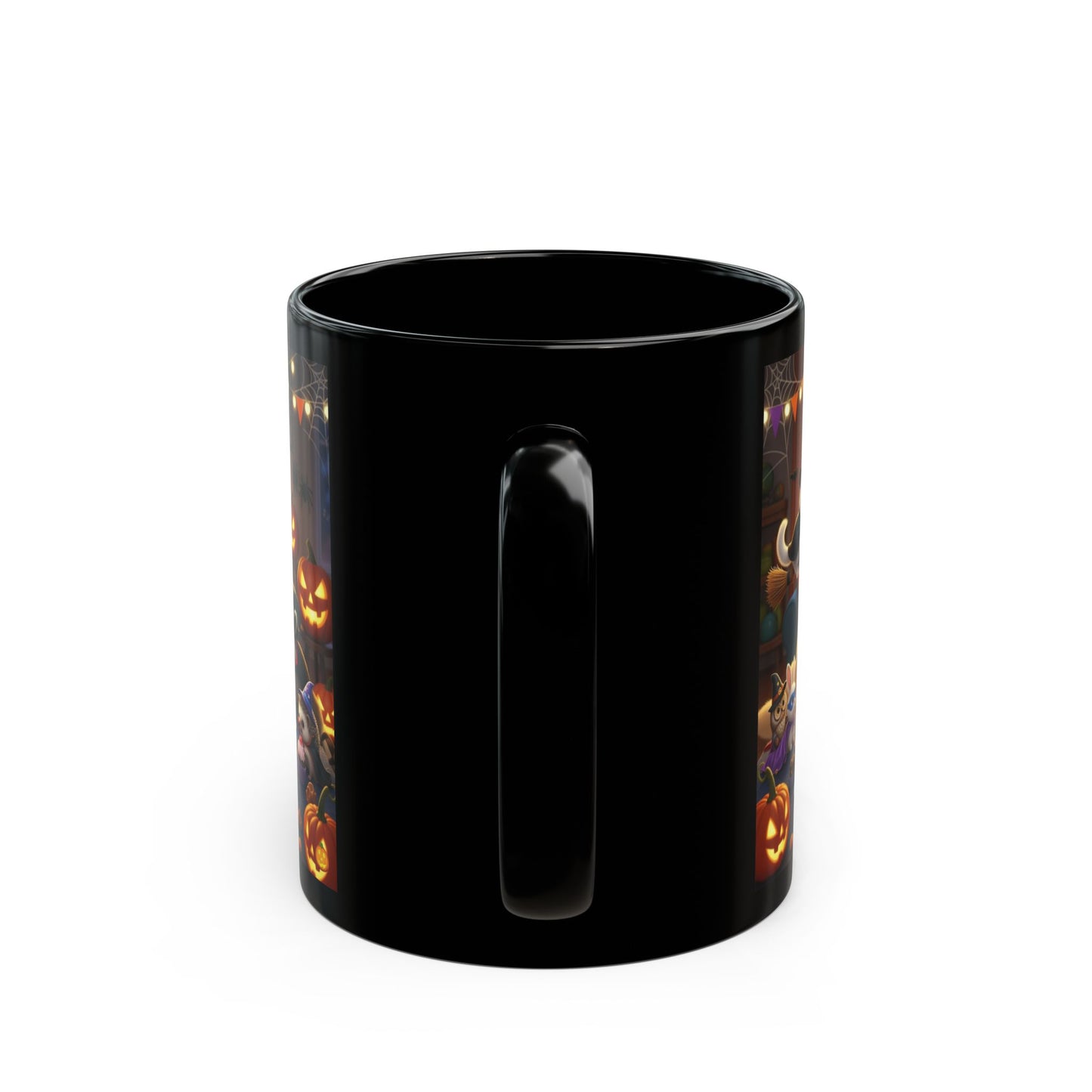 Halloween Pet Party Black Mug, Cat Dog Lovers Gift, Cozy Fall Decor, Funny Halloween Kitchenware, Cute Ghosts & Pumpkins Mug