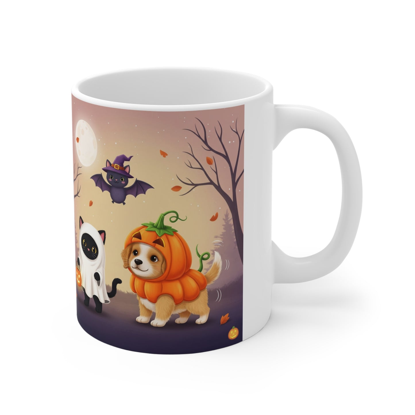 Halloween-Themed Animal Mug, Cute Pet Mug, Fall Decor Gift, Pumpkin Cat and Dog Design, Coffee Lover's Gift