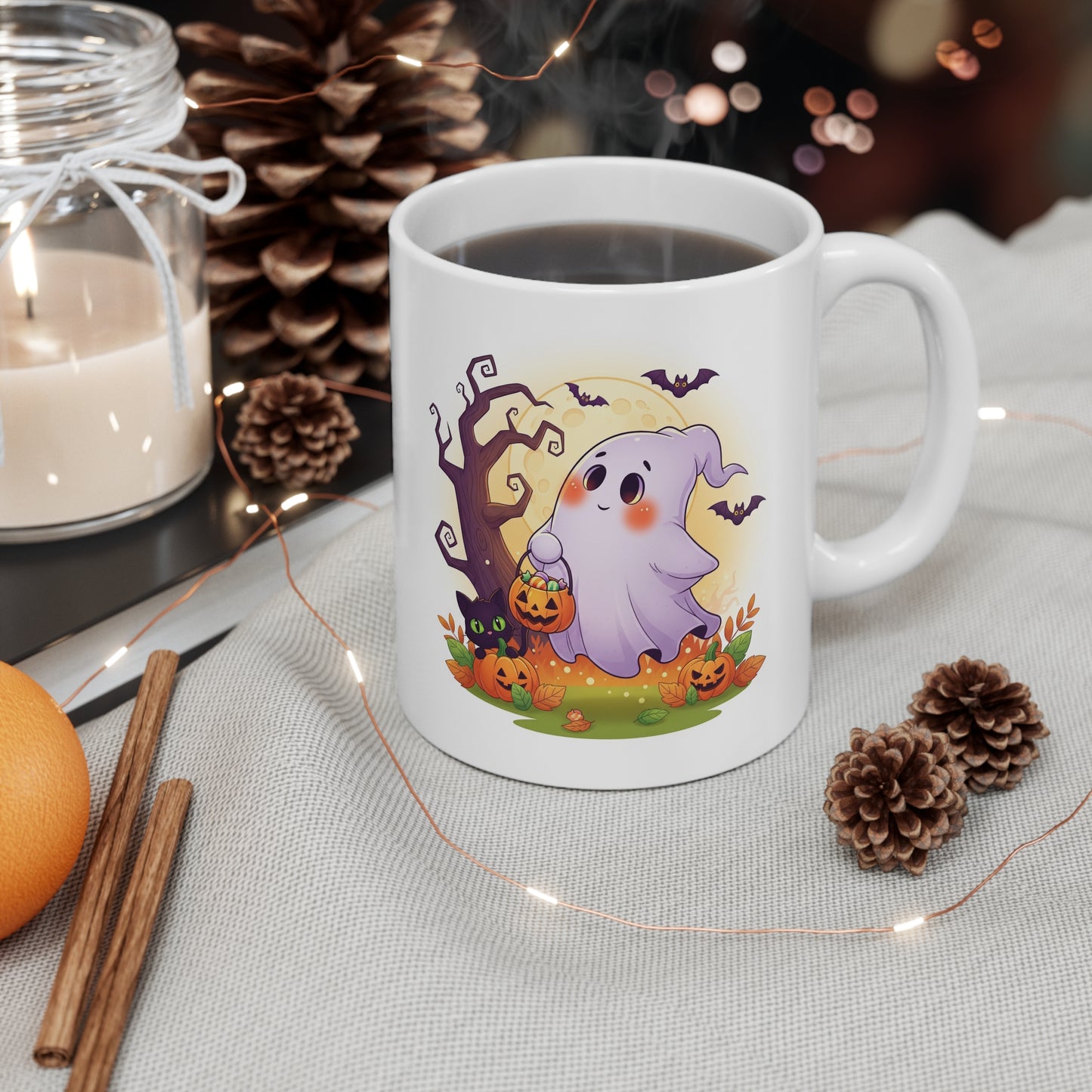 Cute Halloween Ghost Mug, 11oz Coffee Cup, Spooky Fall Decor, Pumpkin Halloween Gift, Fun Trick or Treat Mug