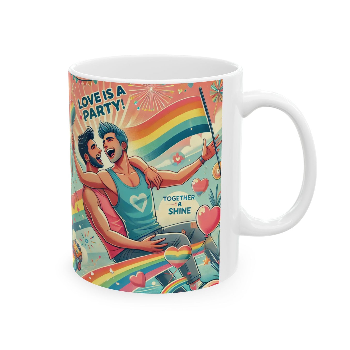 LGBTQ+ Celebration Mug - Love is a Party - Colorful Ceramic Coffee Cup