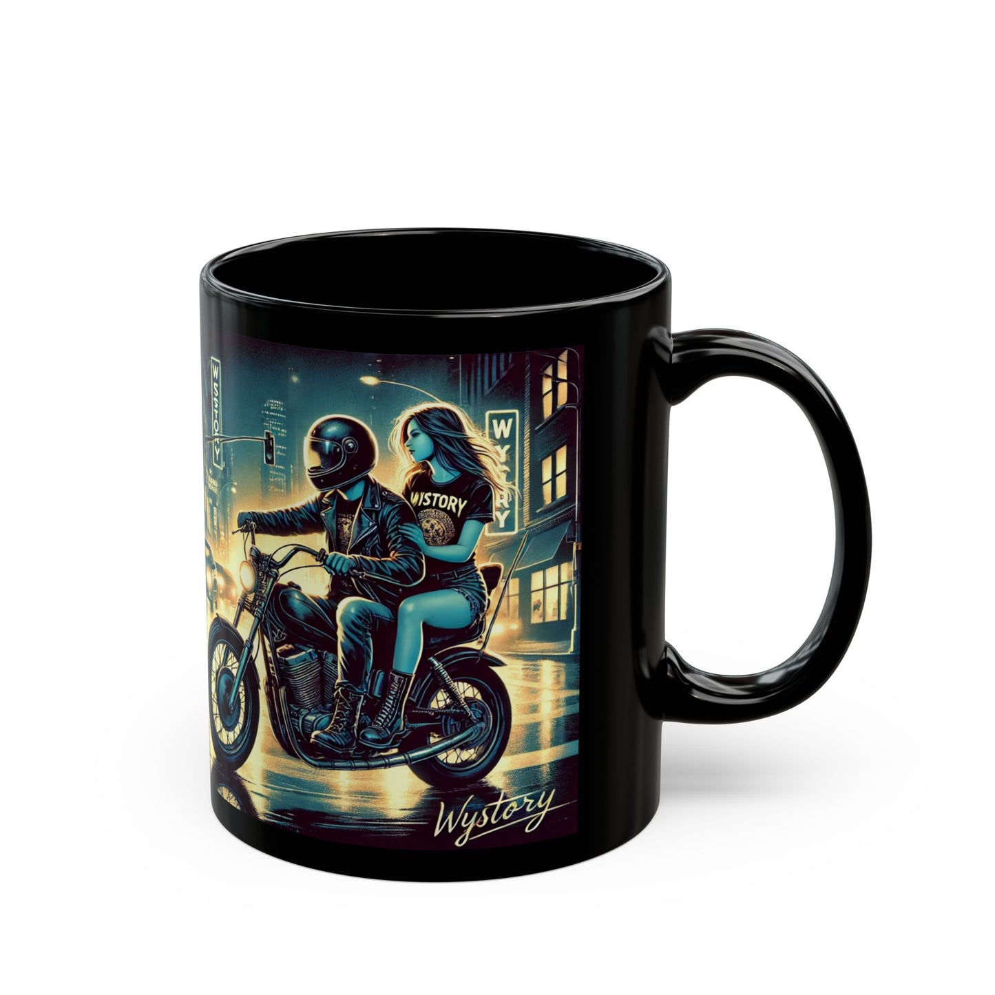 Retro Motorcycle Love Mug - 11oz & 15oz Black Coffee Cup