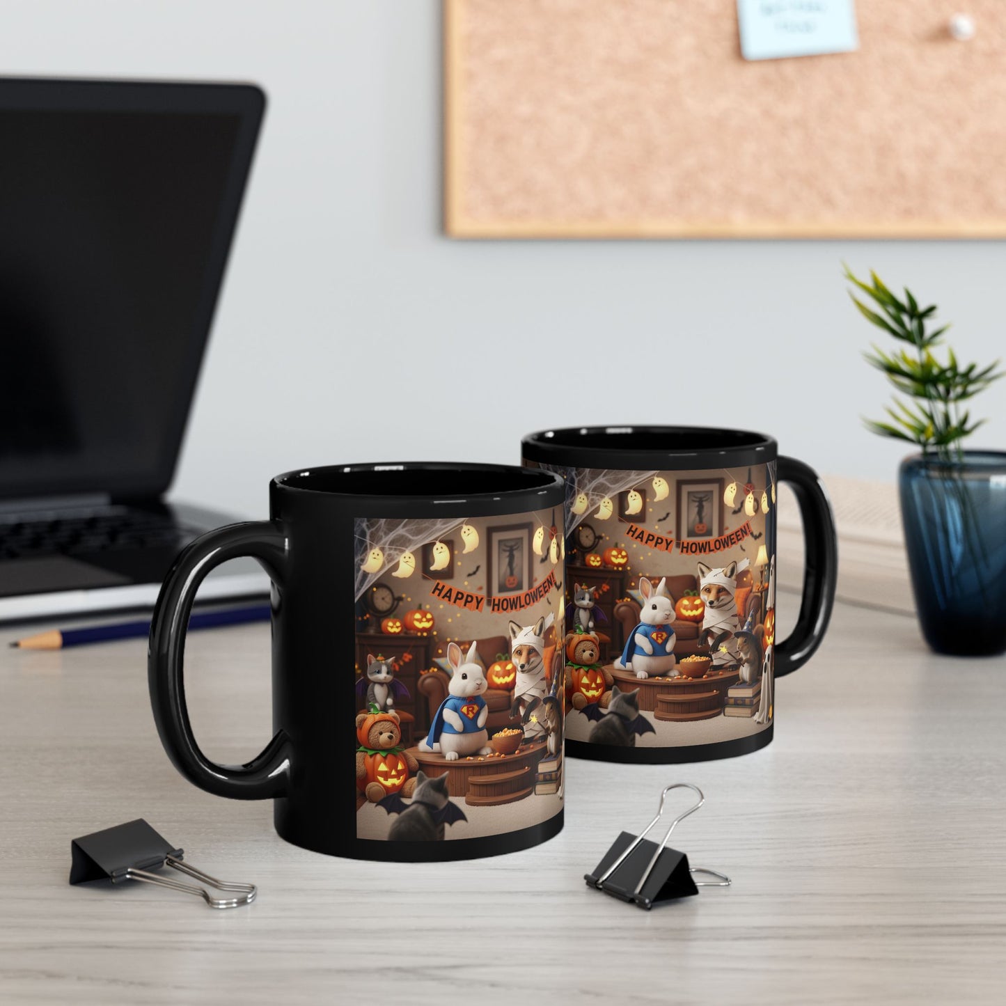 Halloween Cat Mug, Cozy Black Mug, Cute Pet Mug Gift, Animal Lover's Coffee Cup, Happy Howloween Design
