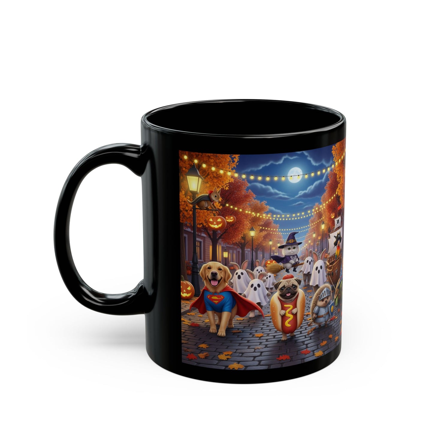 Halloween Pet Parade Mug, Funny Dog Gifts, Cute Black Mug for Fall, Halloween Decor, Trick or Treat Cup