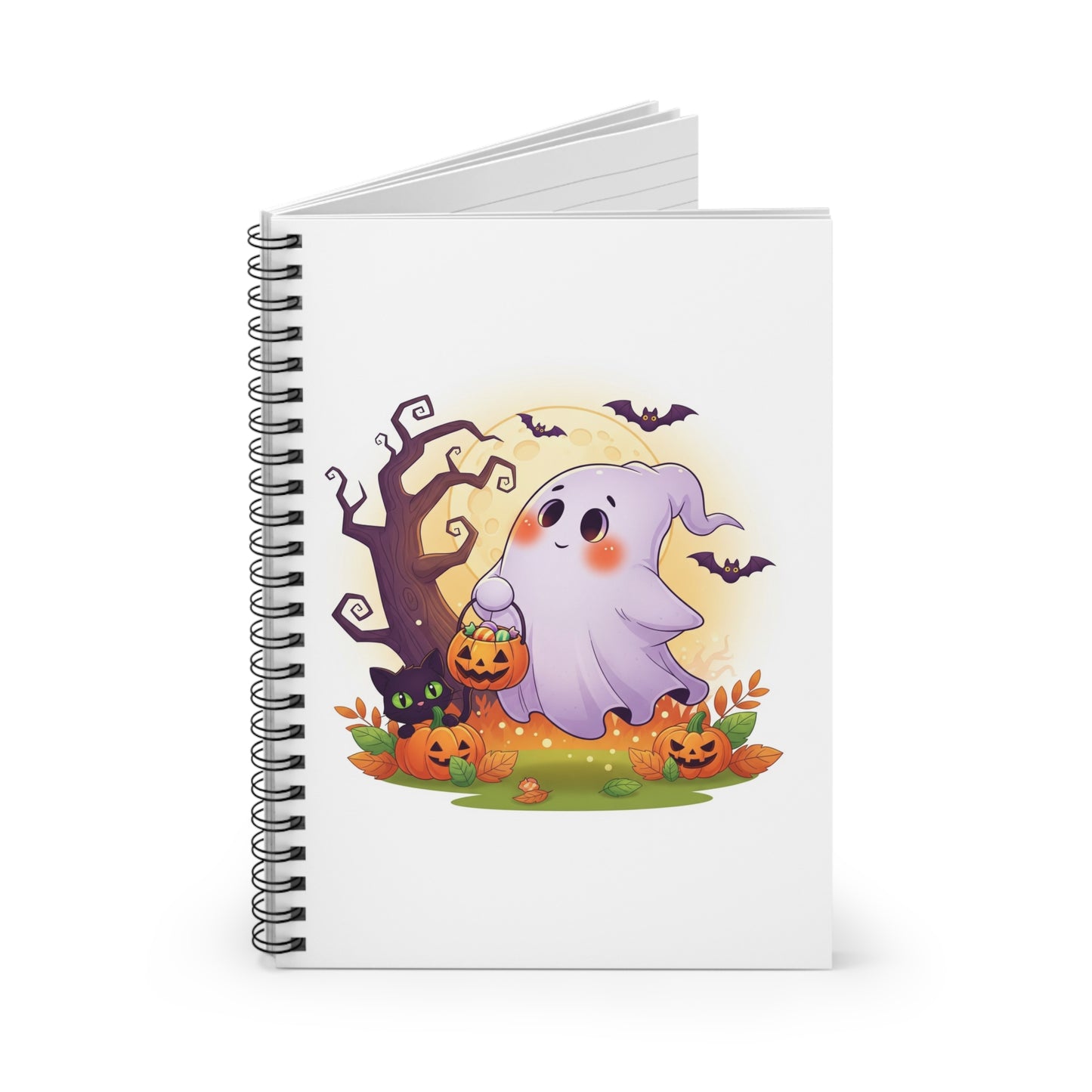 Cute Halloween Ghost Spiral Notebook - Fun Gift for Kids, Haunted House Decor, Back to School Supplies, Journal for Writing