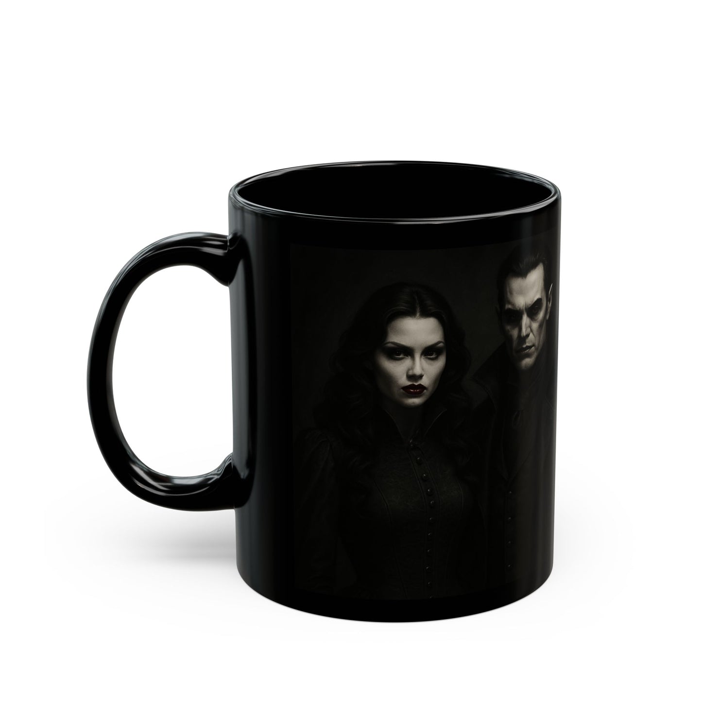 Gothic Couple Black Mug for Fans of Dark Romance, Halloween Gift, Coffee Lover's Cup, Unique Kitchen Decor, Spooky Drinkware